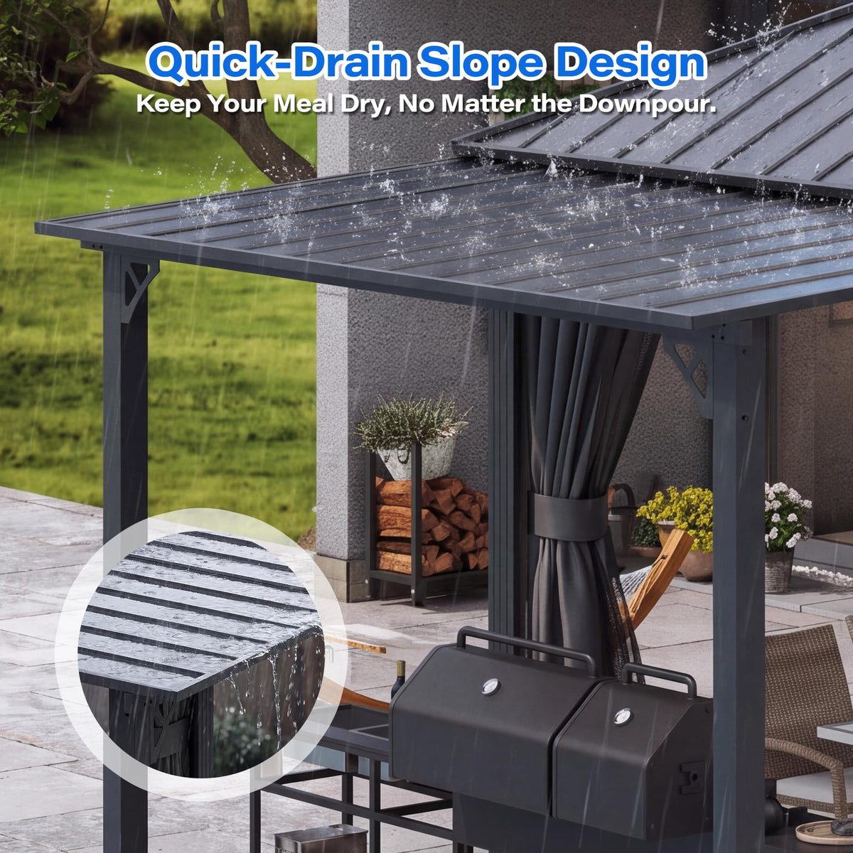 LAUSAINT HOME 5x8 FT Outdoor Grill Gazebo Canopy, BBQ Gazebo with 2-Tier Vented Top, 2 Durable Shelves & Metal Frame Grill ShelterDark Gray