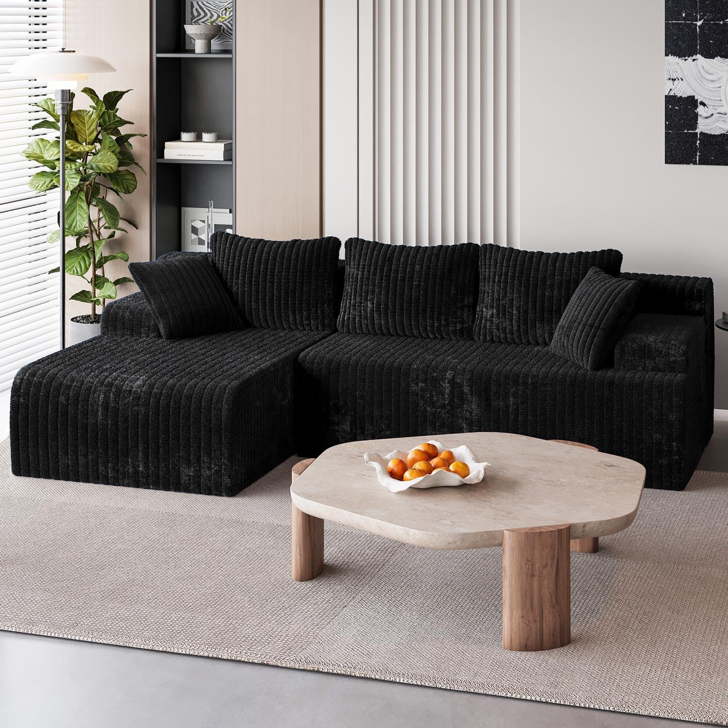 LAUSAINT HOME 96" Modular Sectional Sofa Couches, L-Shaped Boneless Cloud Sofa with 3 Deep Seat
