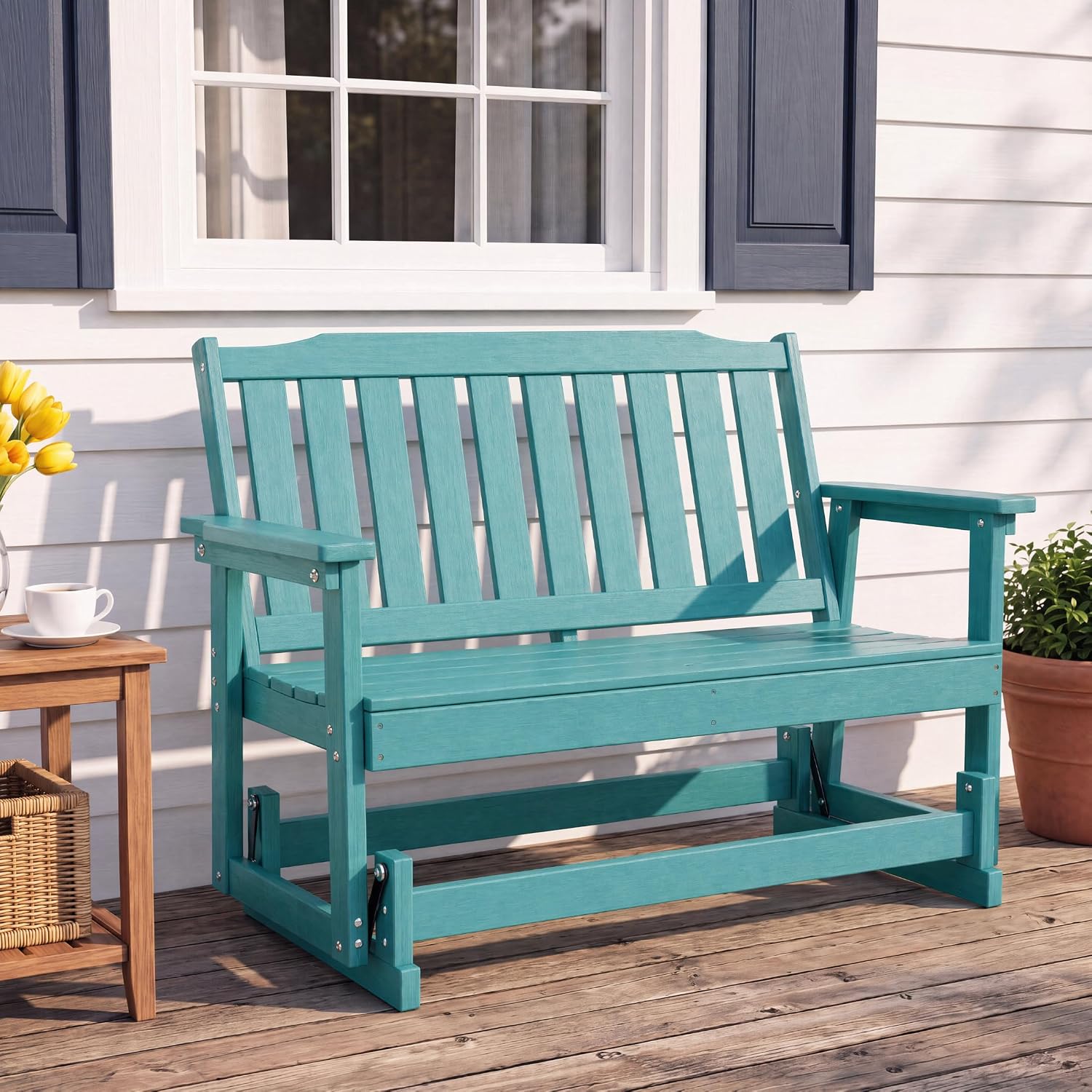 LAUSAINT HOME 2-Person HDPE Outdoor Glider Bench