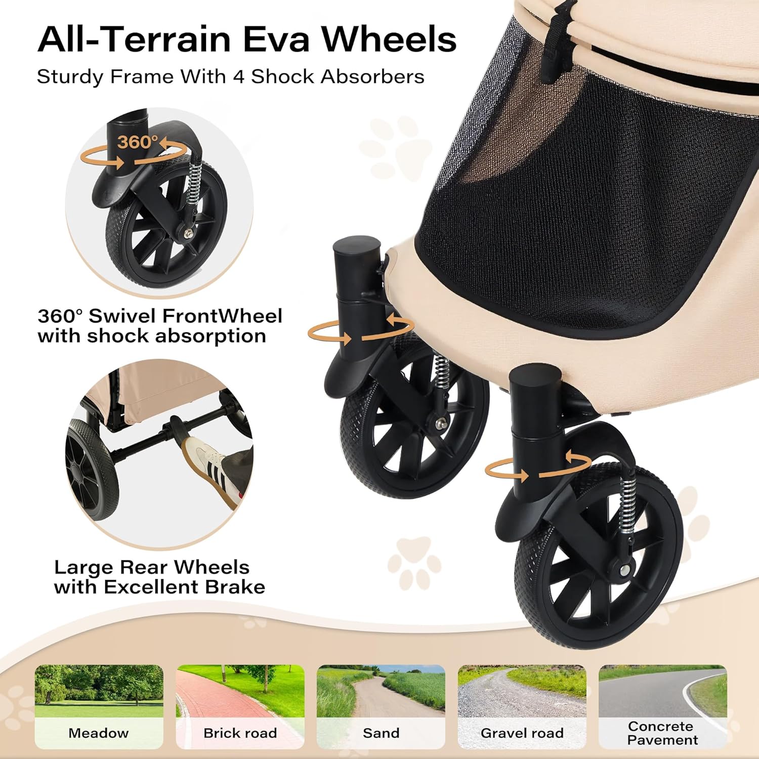 LAUSAINT HOME Pet Stroller, 4-Wheel Foldable Dog Cat Stroller for Medium/Large Pets