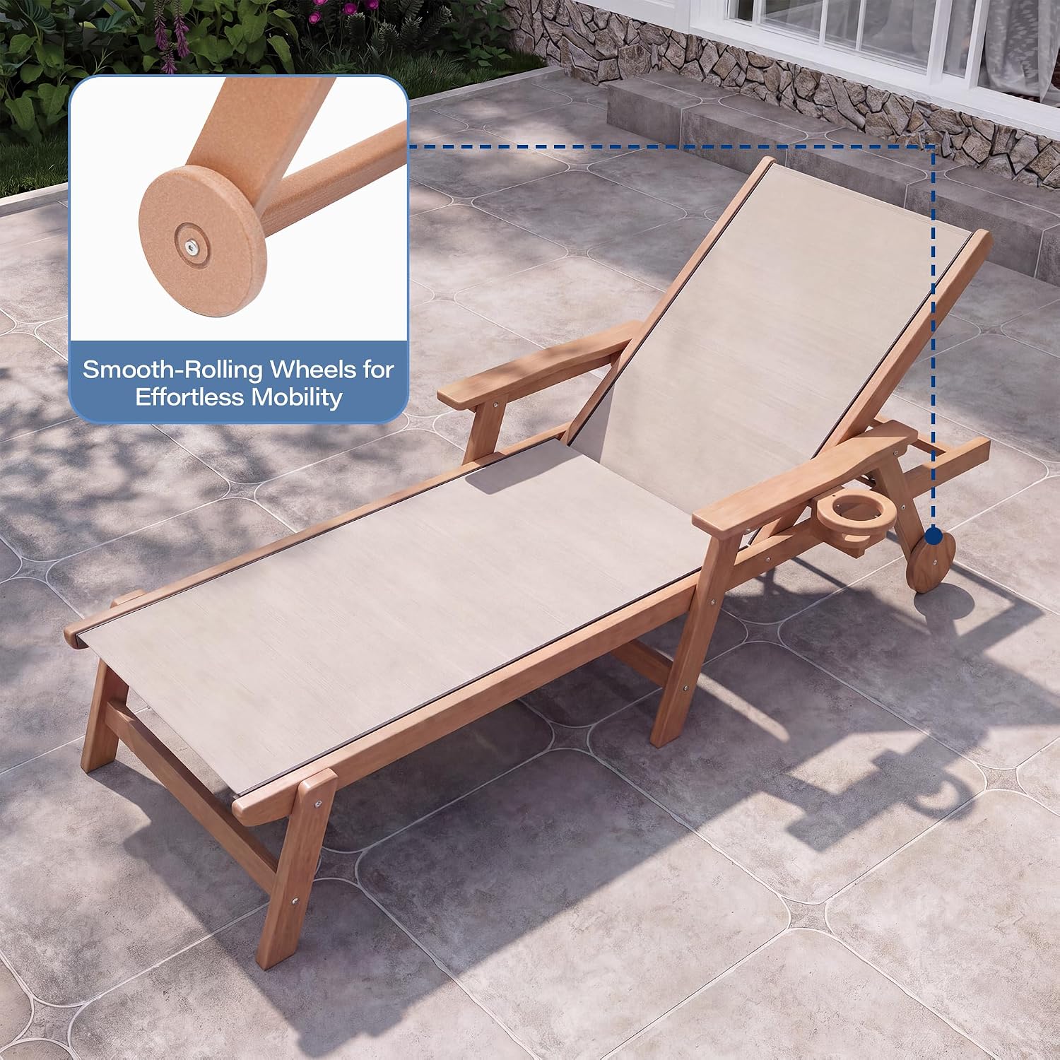 LAUSAINT HOME Outdoor Chaise Lounge Chair, 5-Position Adjustable Patio Lounge Chair