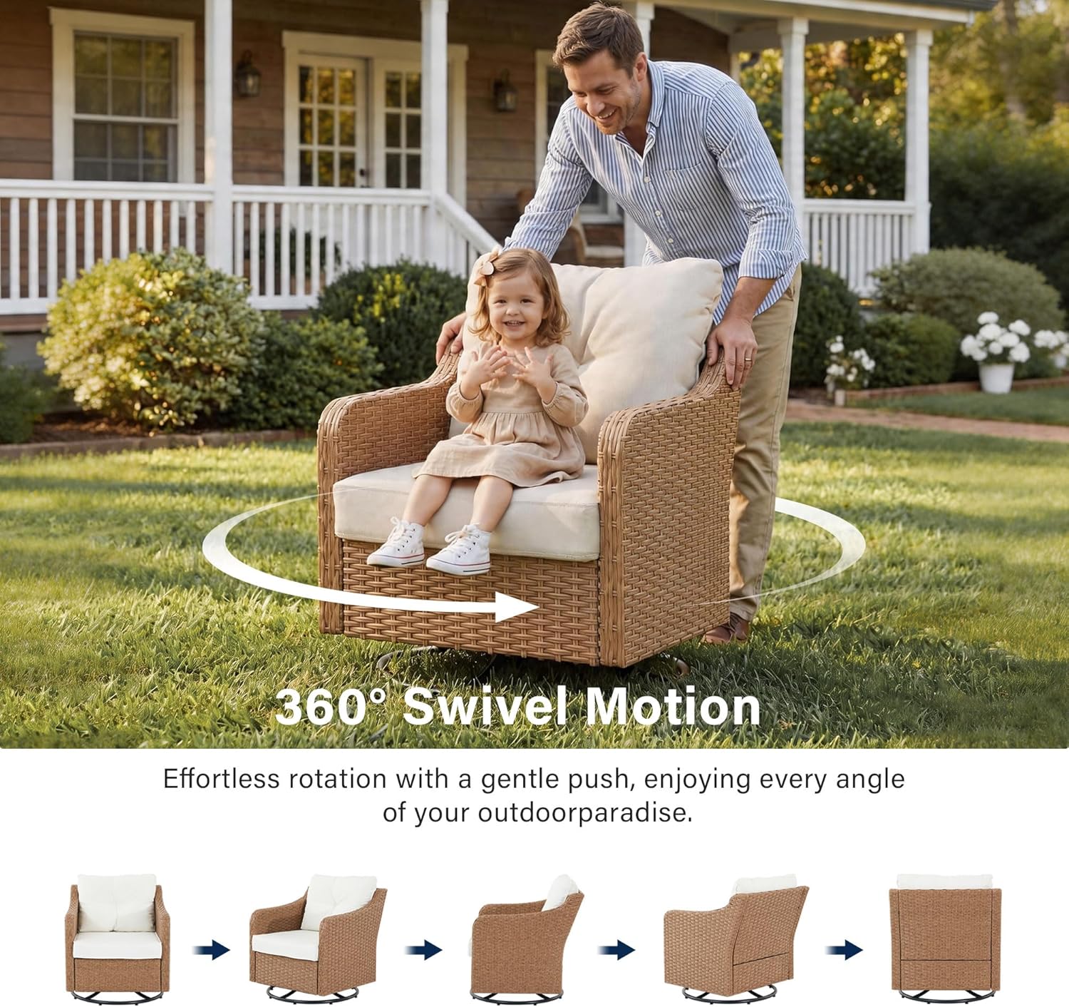 LAUSAINT HOME Outdoor Swivel Glider Rocker Chair, Premium Handwoven Wicker Patio Chair