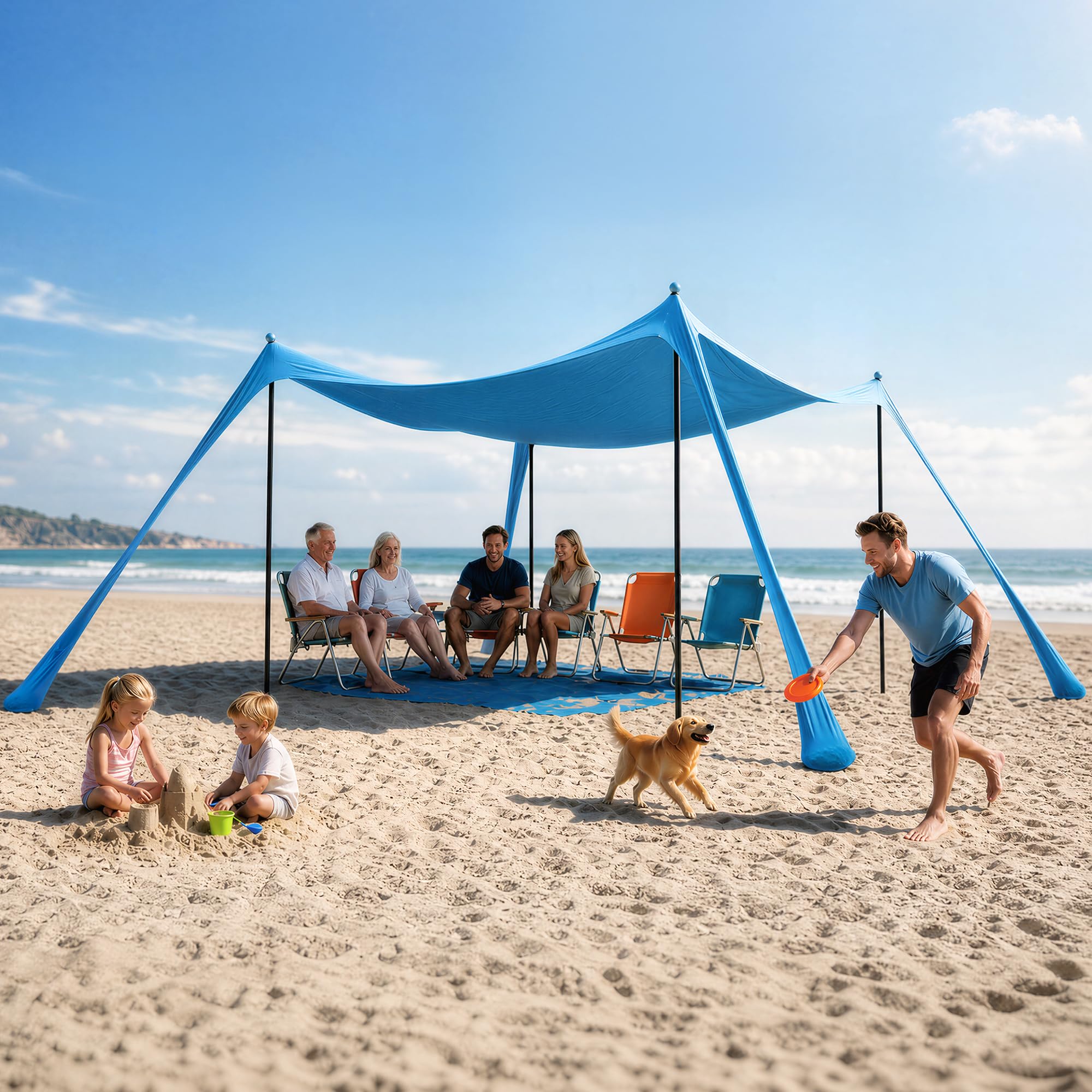 LAUSAINT HOME Beach Tent, Easy Pop Up Beach Canopy Sun Shade UPF 50+ Protection