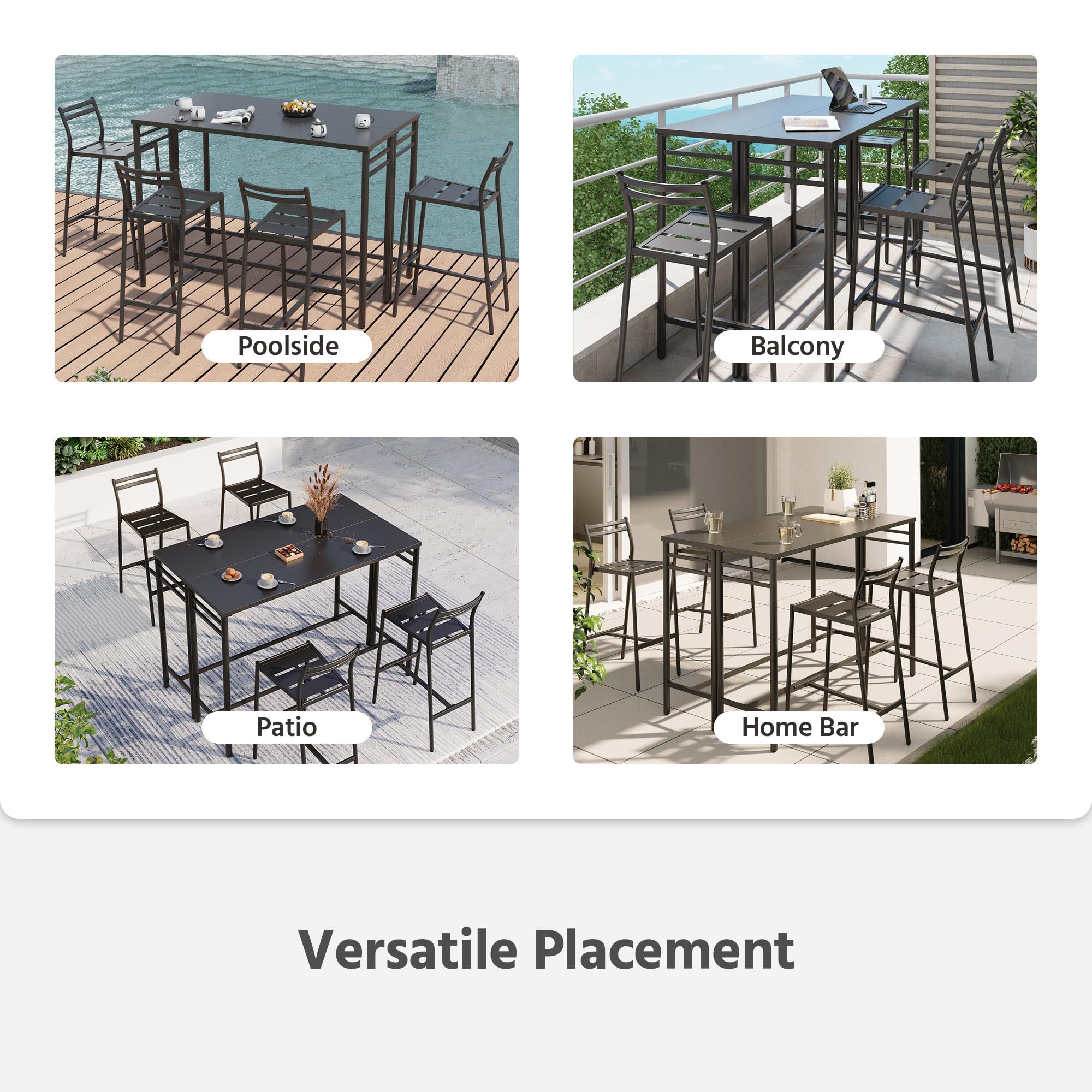 LAUSAINT HOME Outdoor Bar Height Set, 3 Pieces Patio High Top Table & Bar Stools