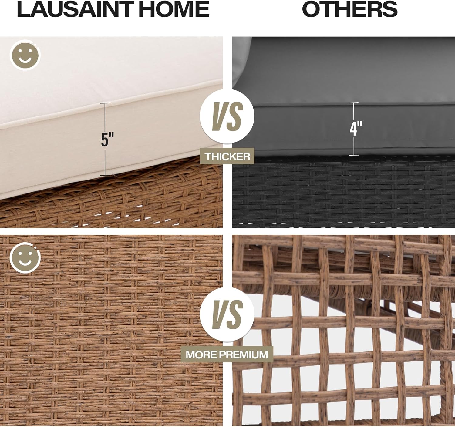 LAUSAINT HOME Outdoor Patio Furniture, 8 Piece Outdoor Sectional Sofa PE Rattan Wicker Patio Conversation Sets