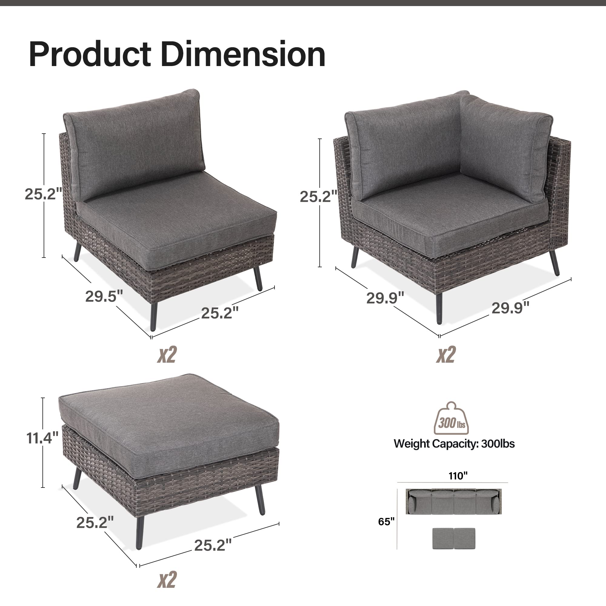 LAUSAINT HOME Outdoor Patio Furniture, 6 Piece Outdoor Sectional Sofa PE Rattan Wicker Patio Conversation Sets, All Weather Patio Furniture Set with Thick Cushions for Garden, Backyard(Beige)