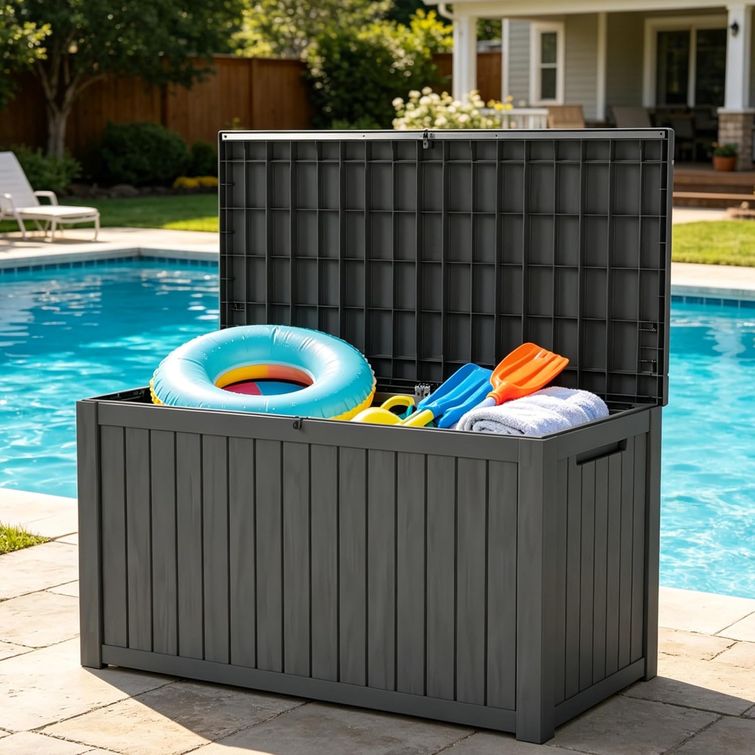 LAUSAINT HOME Resin Deck Box for Outdoor Storage - Weatherproof Patio Storage Bench