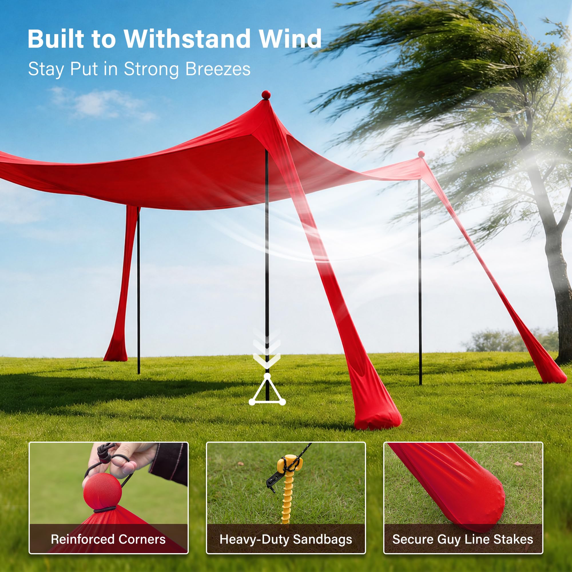 LAUSAINT HOME Beach Tent, 7.5x7.5FT Easy Pop Up Beach Canopy Sun Shade UPF 50+ Protection with 4 Windproof Stability Poles and Sandbags, Outdoor Sun Shelter for Family Camping, Sky Blue