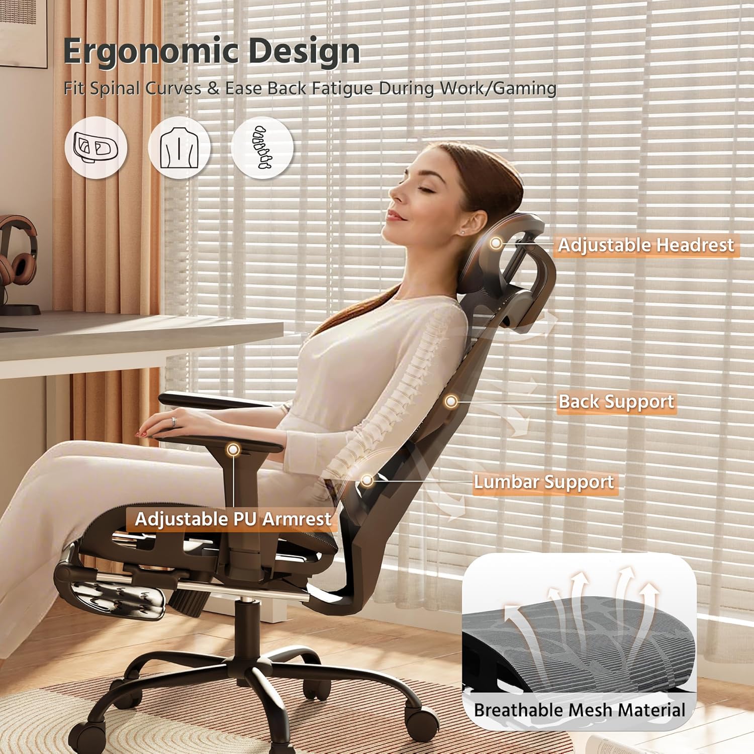 LAUSAINT HOME Ergonomic Office Chair with Footrest