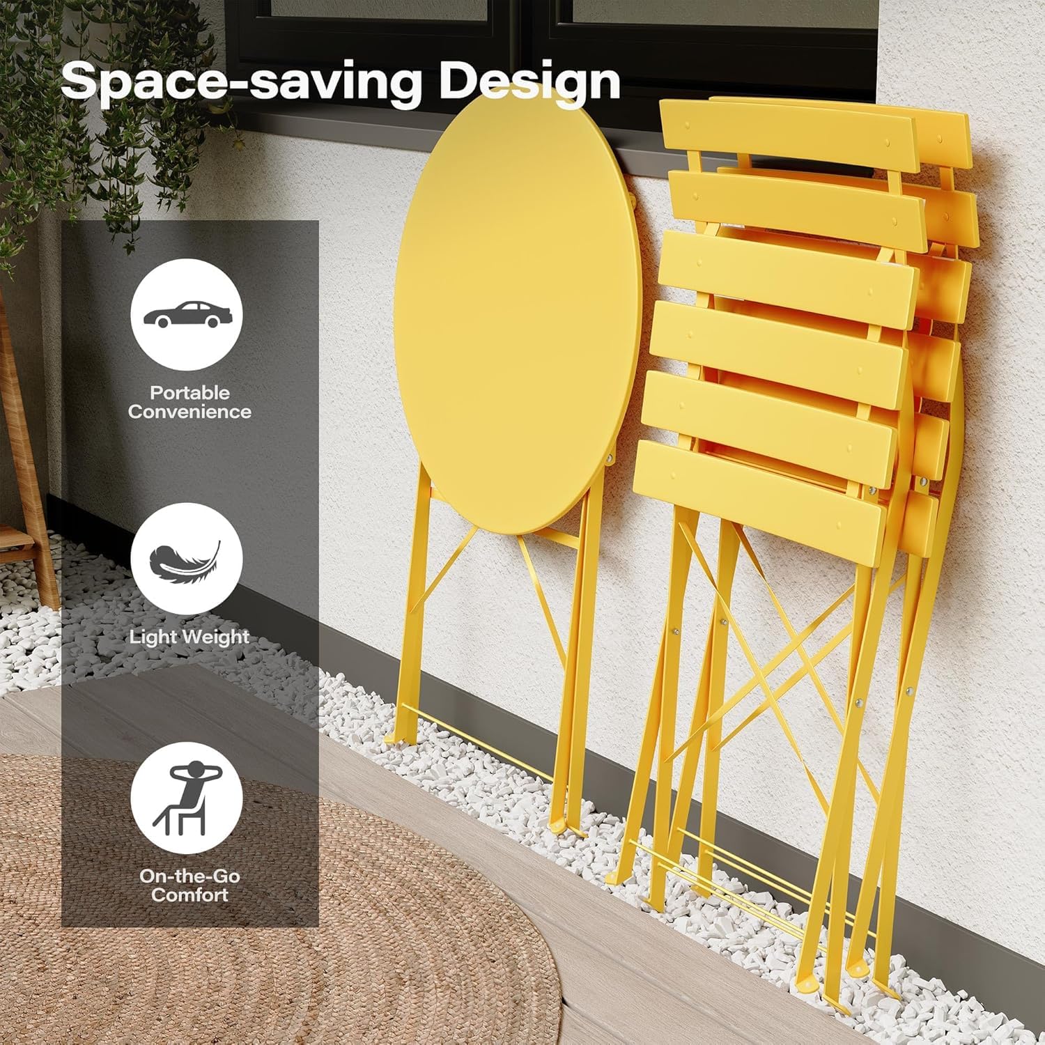 LAUSAINT HOME 3-Piece Steel Folding Bistro Set, Premium Weather-Resistant Patio Table & Chairs