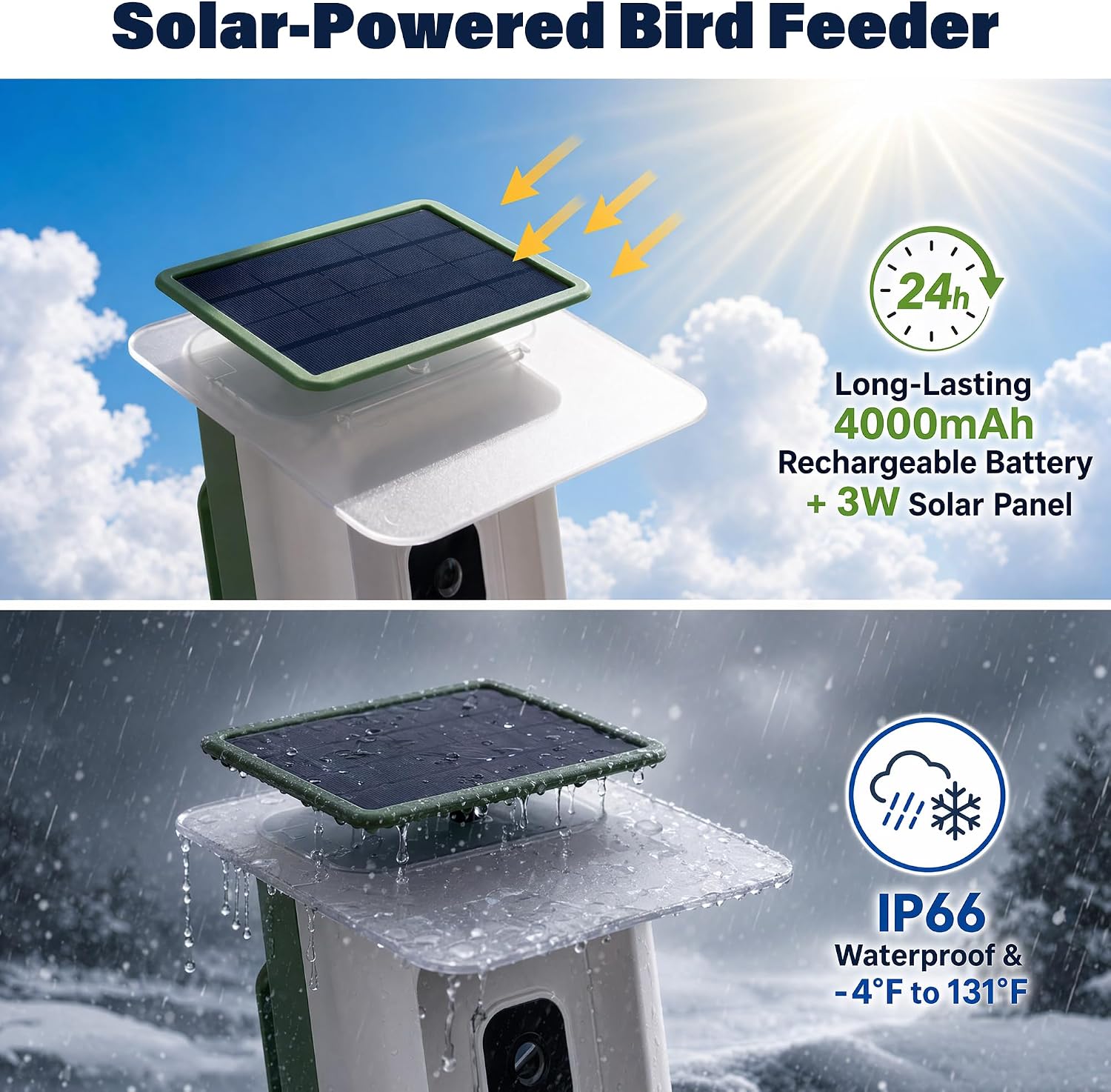 LAUSAINT HOME Smart Bird Feeder with Camera, Solar Powered AI Bird Recognition Bird Camera