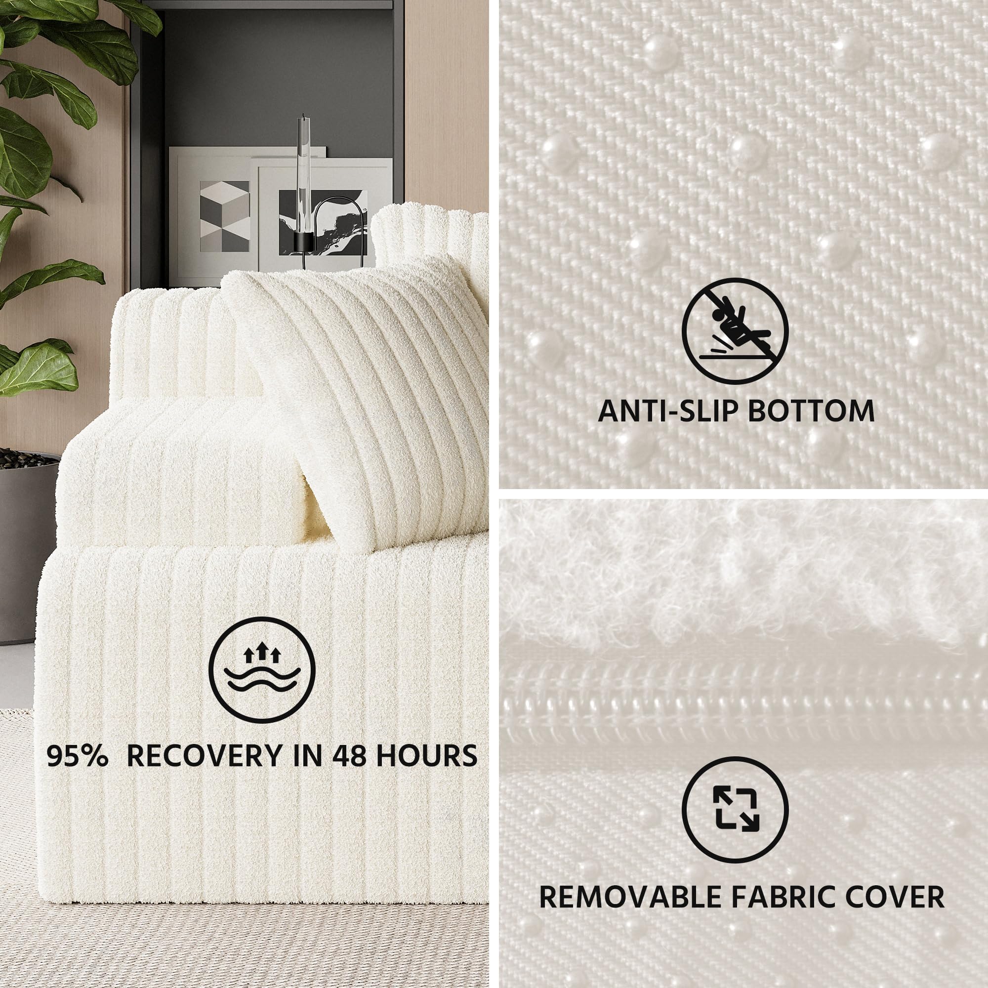 LAUSAINT HOME 96" Modular Sectional Sofa Couches, L-Shaped Boneless Cloud Sofa with 3 Deep Seat