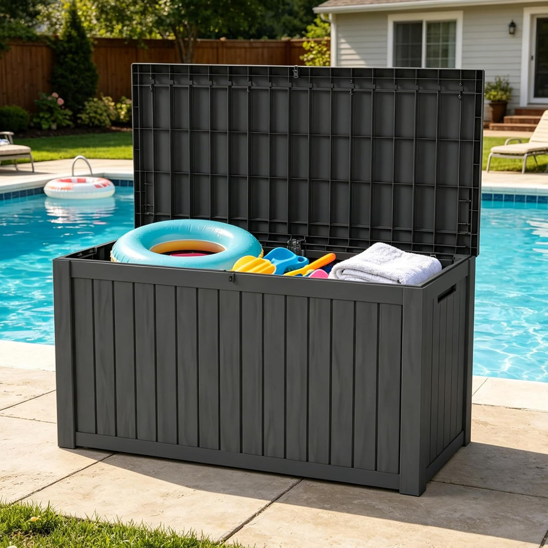 LAUSAINT HOME Resin Deck Box for Outdoor Storage - Weatherproof Patio Storage Bench