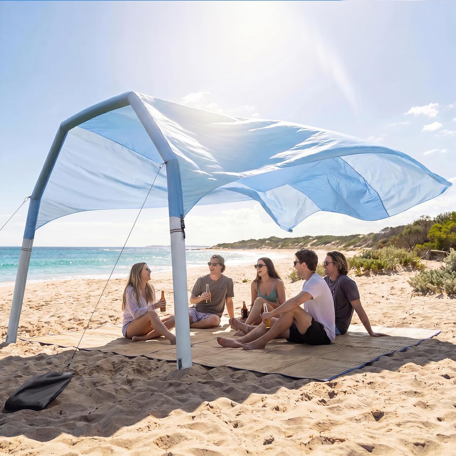portable beach tent LAUSAINT HOME Shade Wind Sun Canopy, Inflatable Arch Beach Shade with Air Pump & Poles, Floating Wind-Powered Sunshade, UPF 50+ Größe:L (bis 51cm KU) Camping und Glamping im reverberation and features water repellent