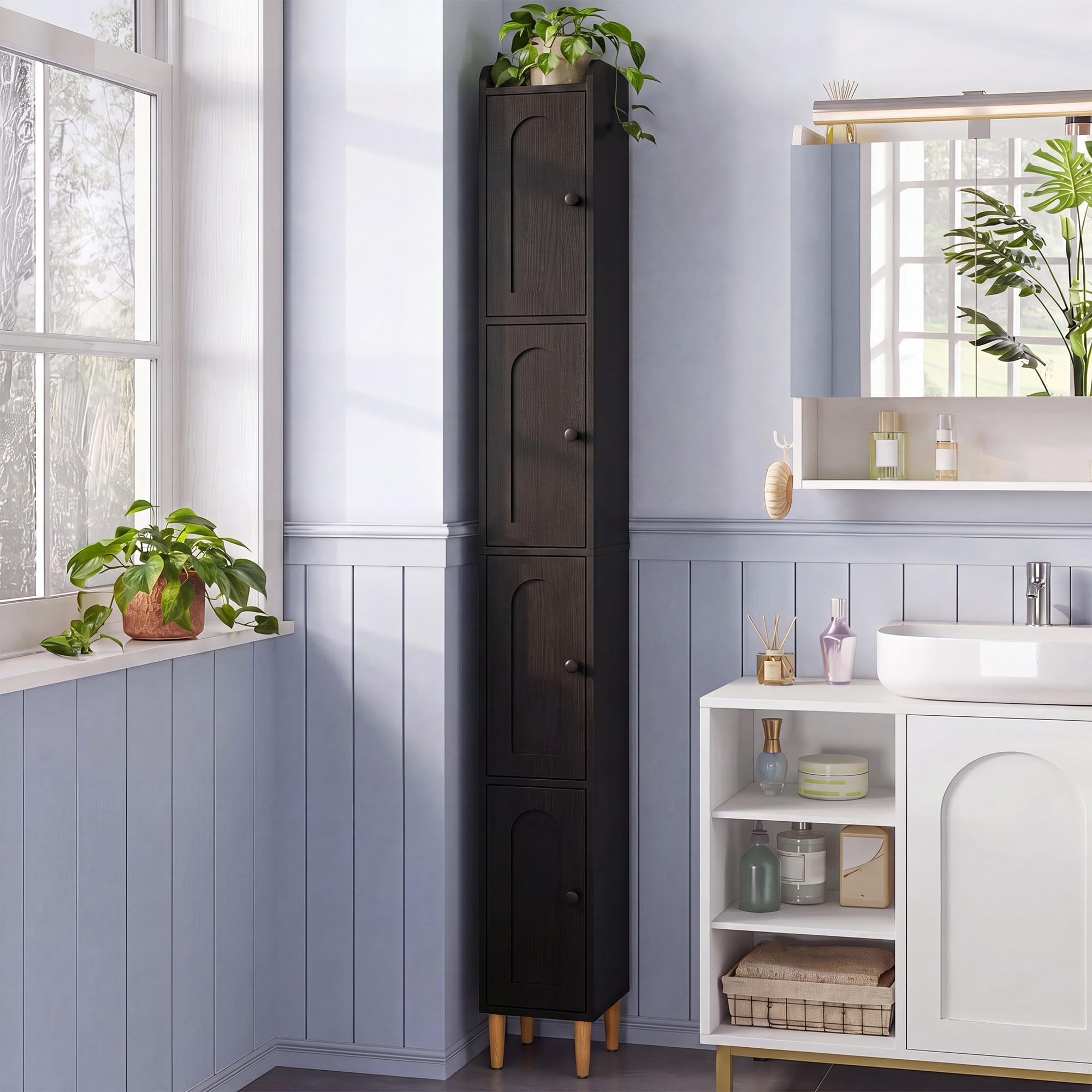 LAUSAINT HOME Tall Narrow Storage Cabinet, Slim Bathroom Storage Cabinet with 4 Shelves