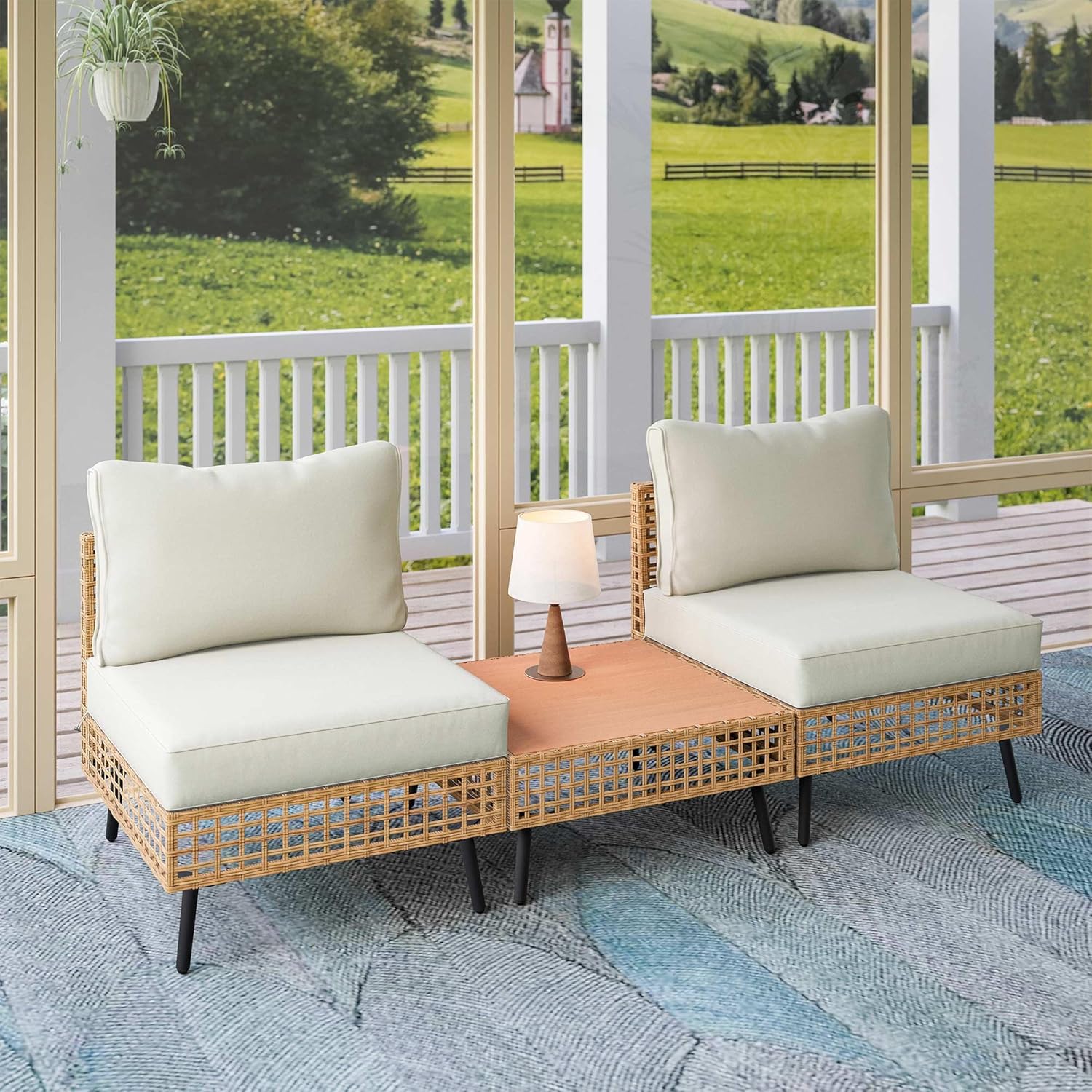 LAUSAINT HOME Outdoor Sectional Sofa Set All-Weather Patio Conversation Set with Thick Cushions