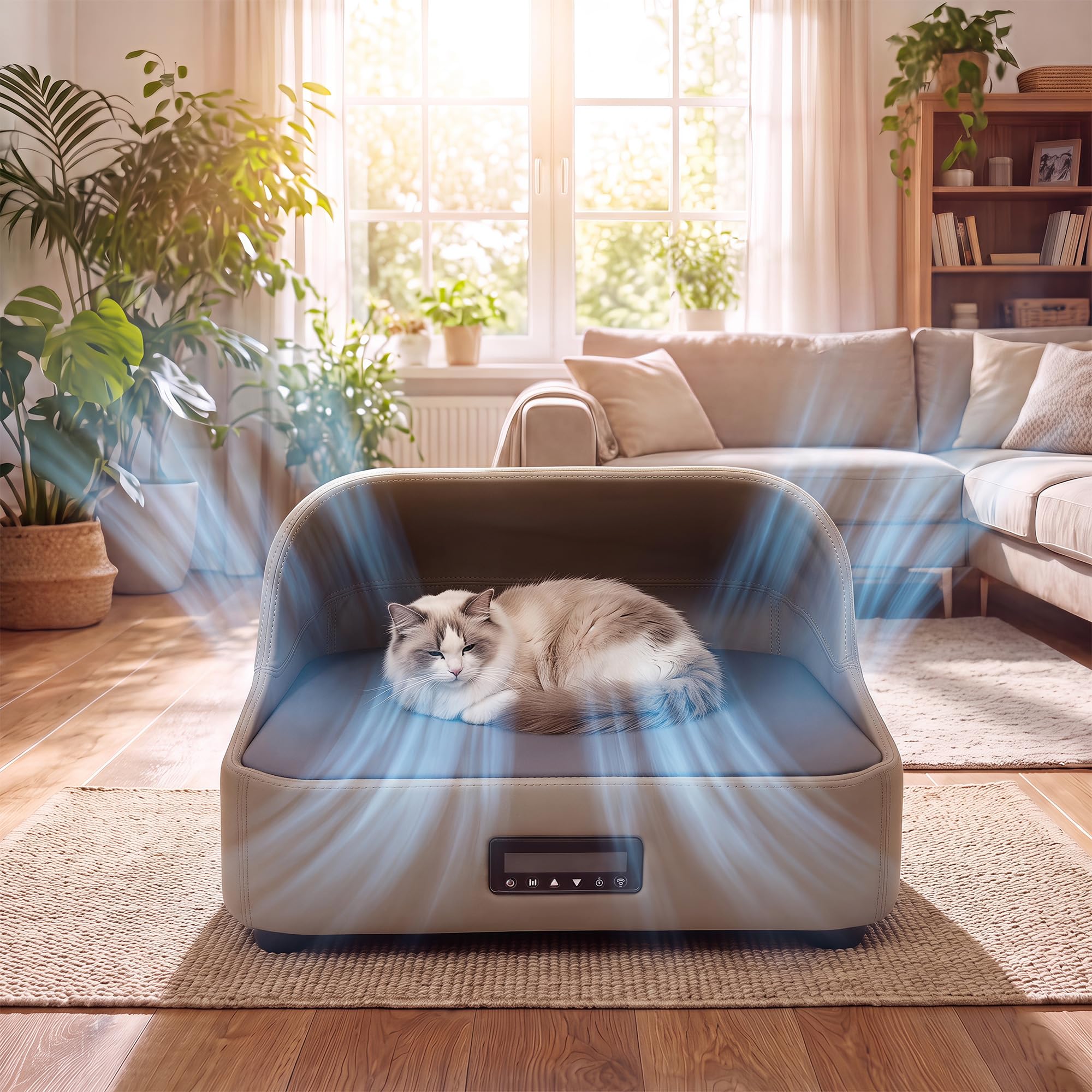 LAUSAINT HOME Heated & Cooling Cat Bed with App Control, Temperature Control Dog Bed with Wear Resistant PU Leather