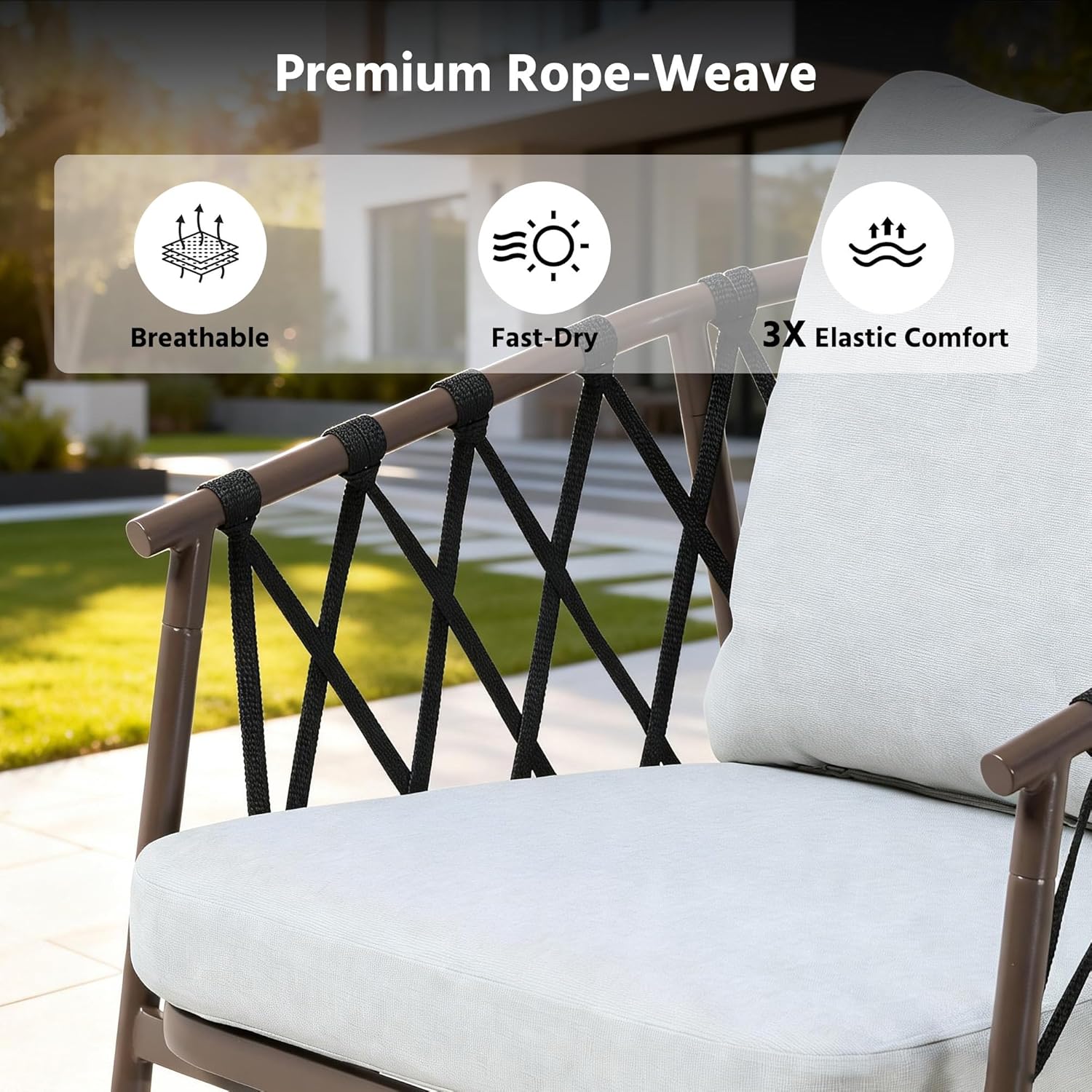 LAUSAINT HOME 3 Pieces Patio Bistro Set, Woven Rope Chairs with Cushions