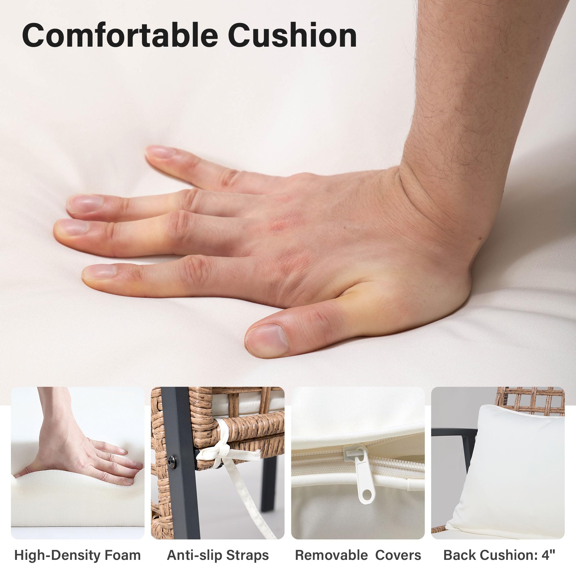 LAUSAINT HOME 3 Pieces Rocking Patio Bistro Set, Wicker Outdoor Conversation Set