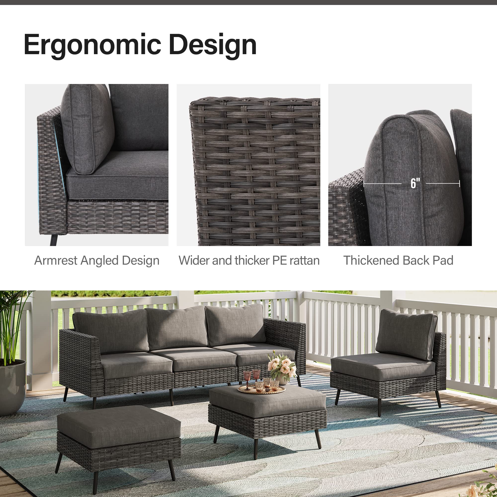LAUSAINT HOME Outdoor Patio Furniture, 6 Piece Outdoor Sectional Sofa PE Rattan Wicker Patio Conversation Sets, All Weather Patio Furniture Set with Thick Cushions for Garden, Backyard(Beige)