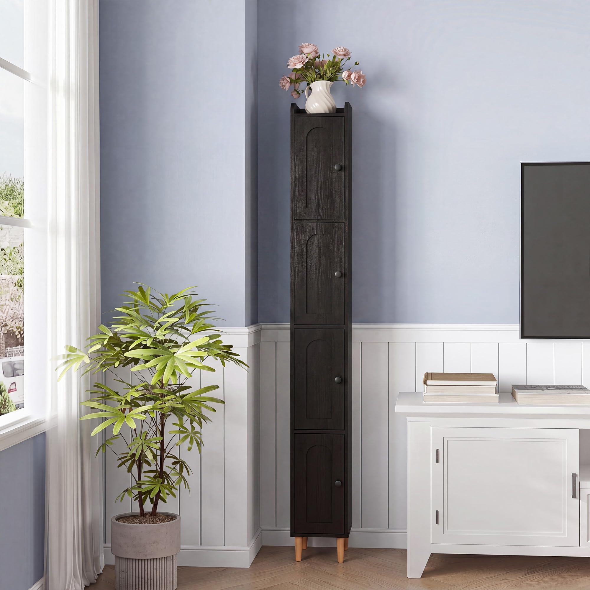 LAUSAINT HOME Tall Narrow Storage Cabinet, Slim Bathroom Storage Cabinet with 4 Shelves