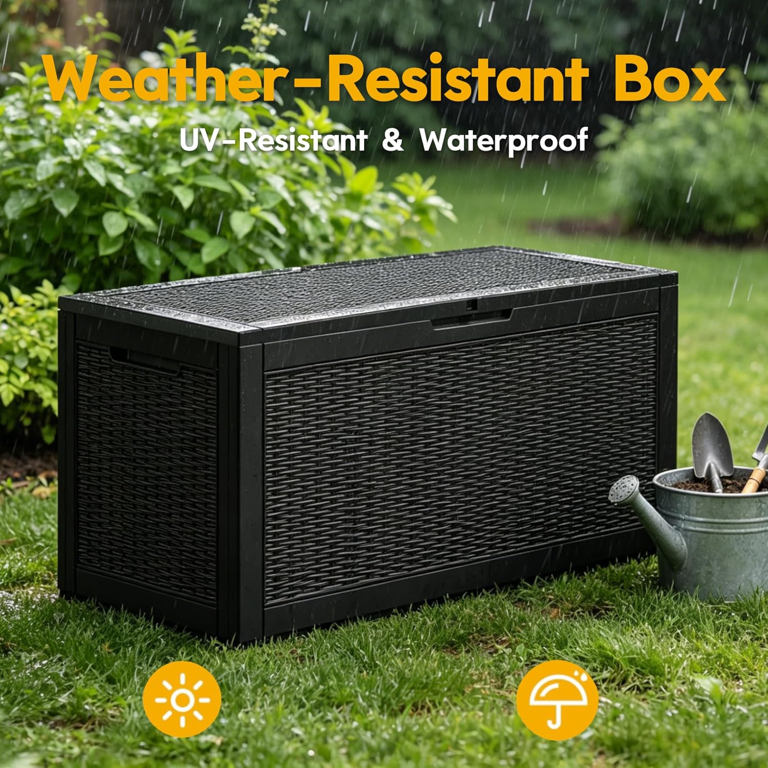 LAUSAINT HOME Resin Deck Box for Outdoor Storage - Weatherproof Patio Storage Bench