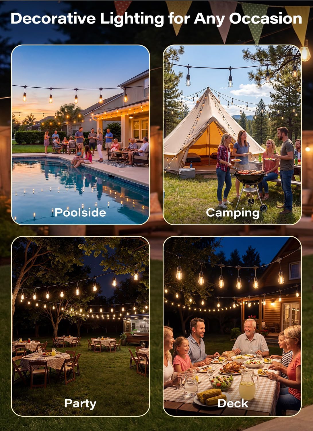 LAUSAINT HOME 100FT/50FT Outdoor String Lights, LED Patio Lights with Shatterproof Bulbs