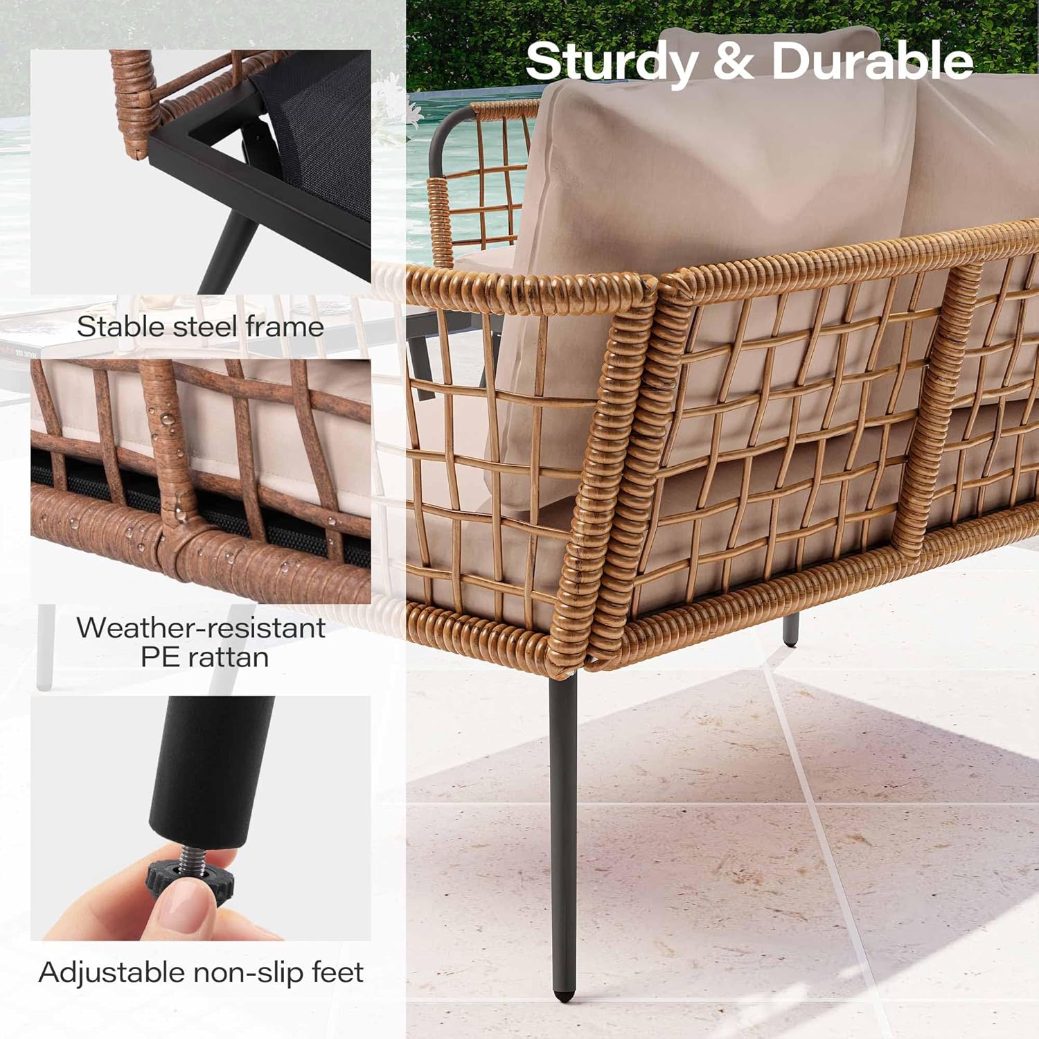 LAUSAINT HOME L-Shaped Outdoor Furniture Set, Wicker Rattan Patio Sectional