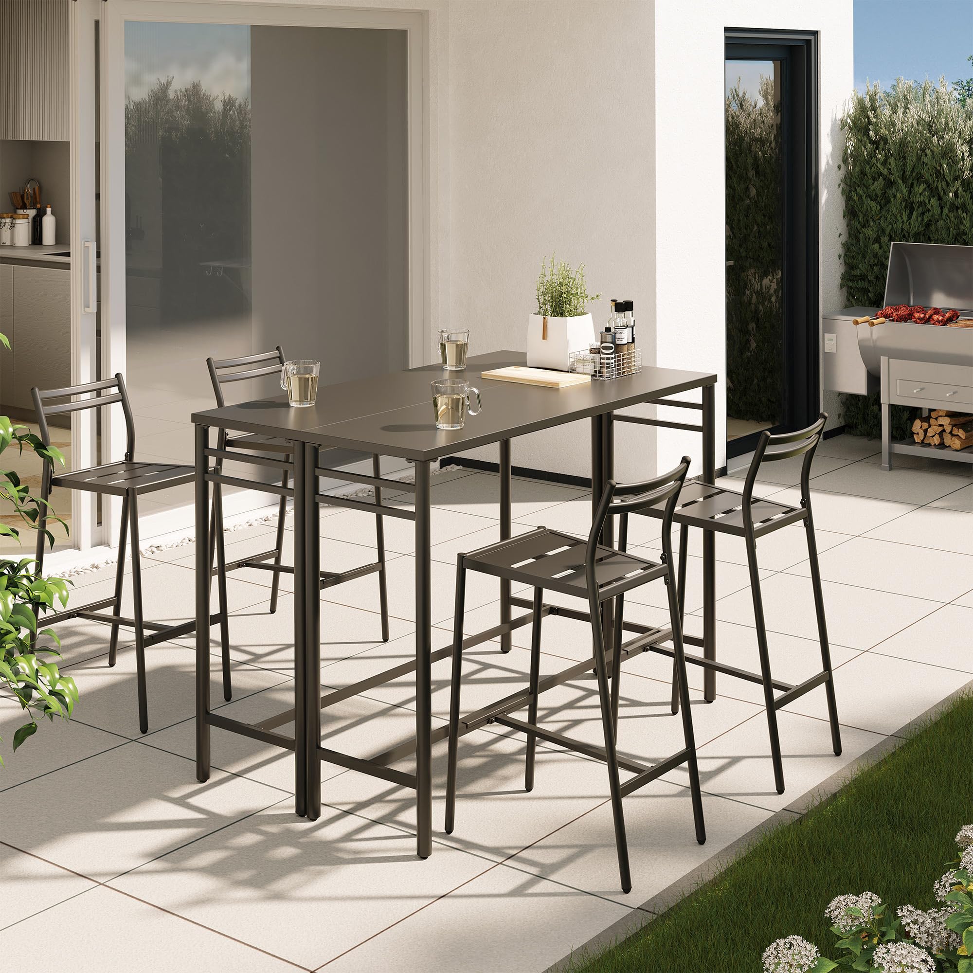 LAUSAINT HOME Outdoor Bar Height Set, 3 Pieces Patio High Top Table & Bar Stools