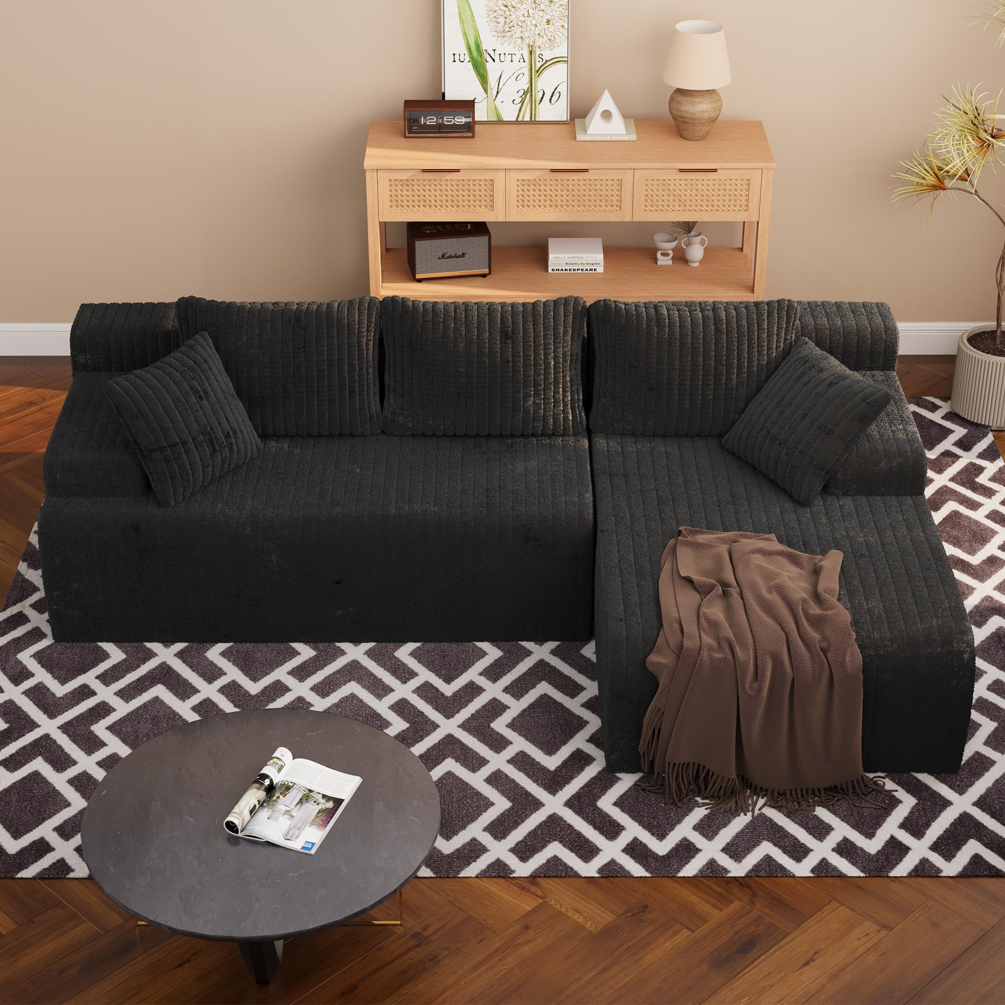 LAUSAINT HOME 96" Modular Sectional Sofa Couches, L-Shaped Boneless Cloud Sofa with 3 Deep Seat