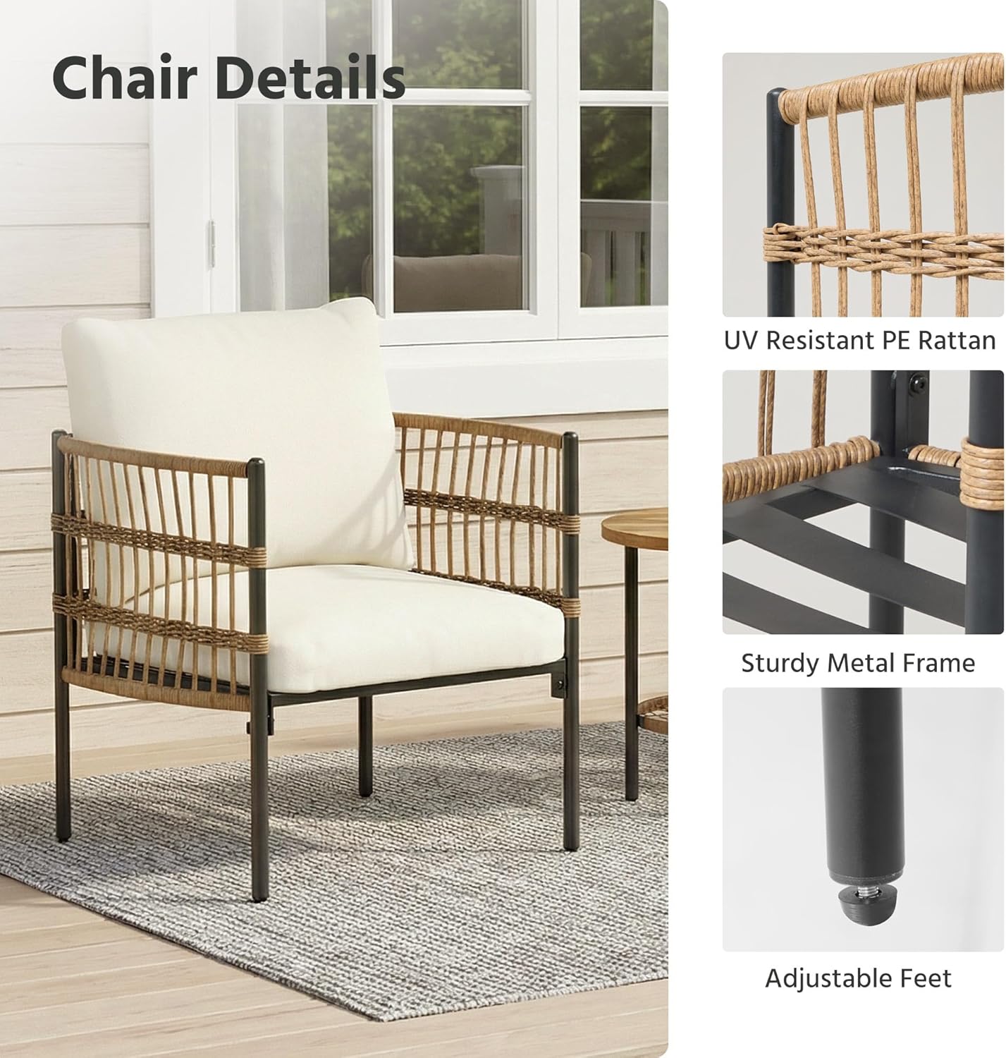 LAUSAINT HOME Patio Bistro Set, All-Weather Wicker Patio Furniture Set with Thick Cushions