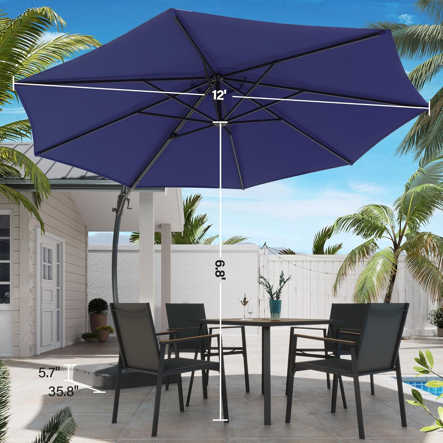 LAUSAINT HOME Outdoor Patio Umbrella with Base Included, Large Sun Shade Cantilever Umbrella Deluxe Curvy