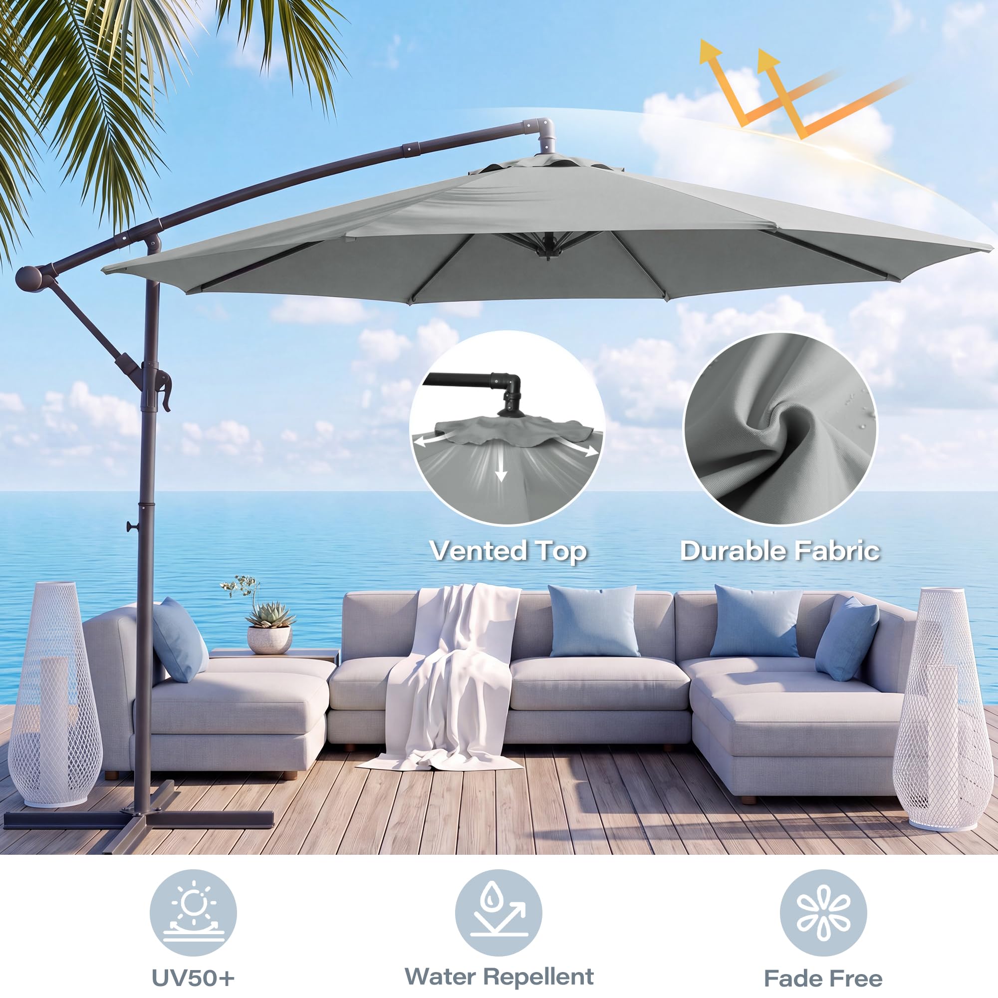 LAUSAINT HOME 10ft Offset Patio Umbrella, Cantilever Hanging Market Umbrella