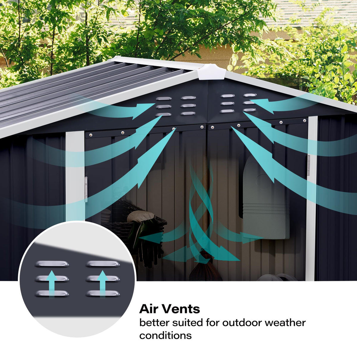 LAUSAINT HOME 10 x 3 FT 2-in-1 Metal Outdoor Storage Shed with Hardtop Gazebo, Lockable Galvanized Steel Lean-to Tool Shed with Sloped Roof, Black