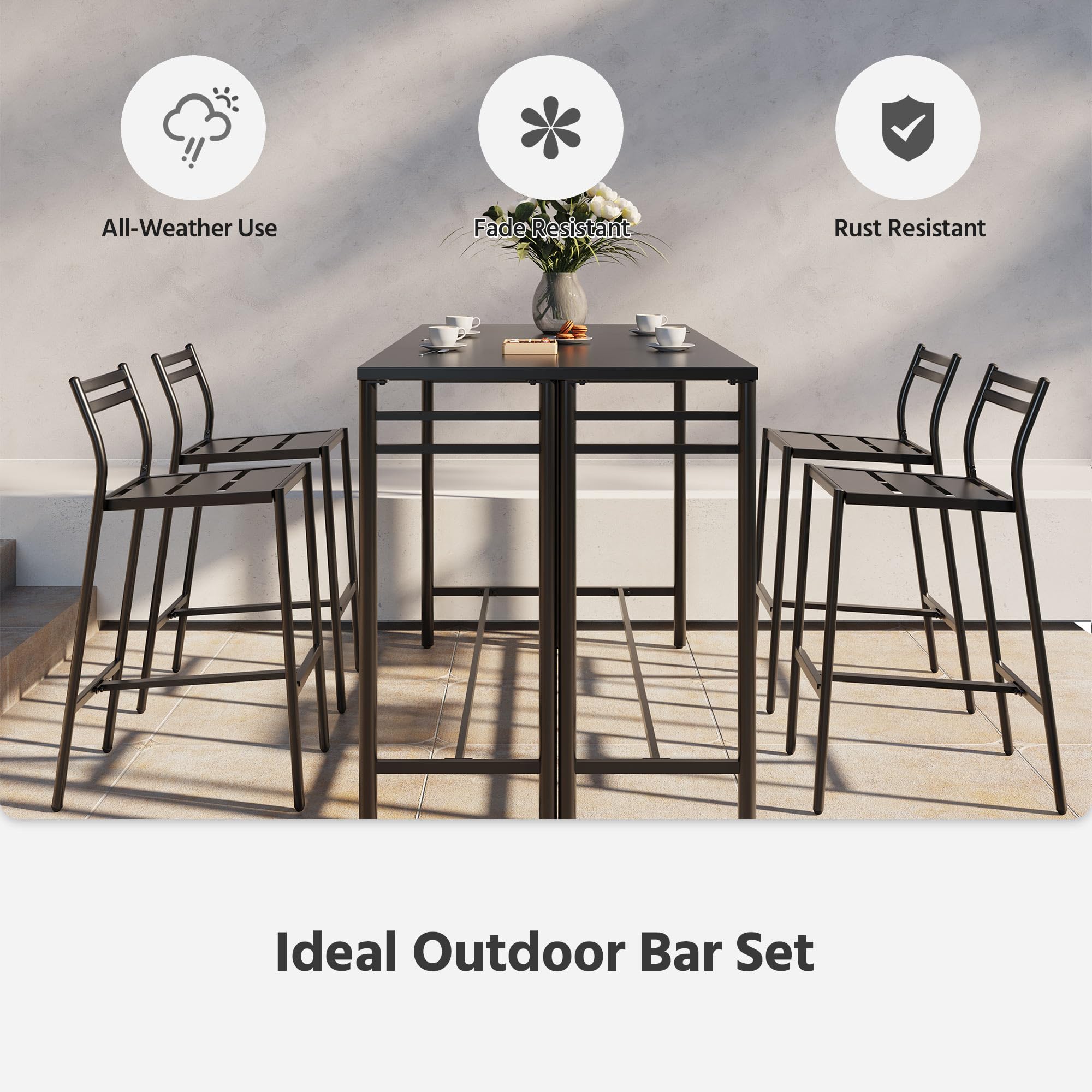 LAUSAINT HOME Outdoor Bar Height Set, 3 Pieces Patio High Top Table & Bar Stools