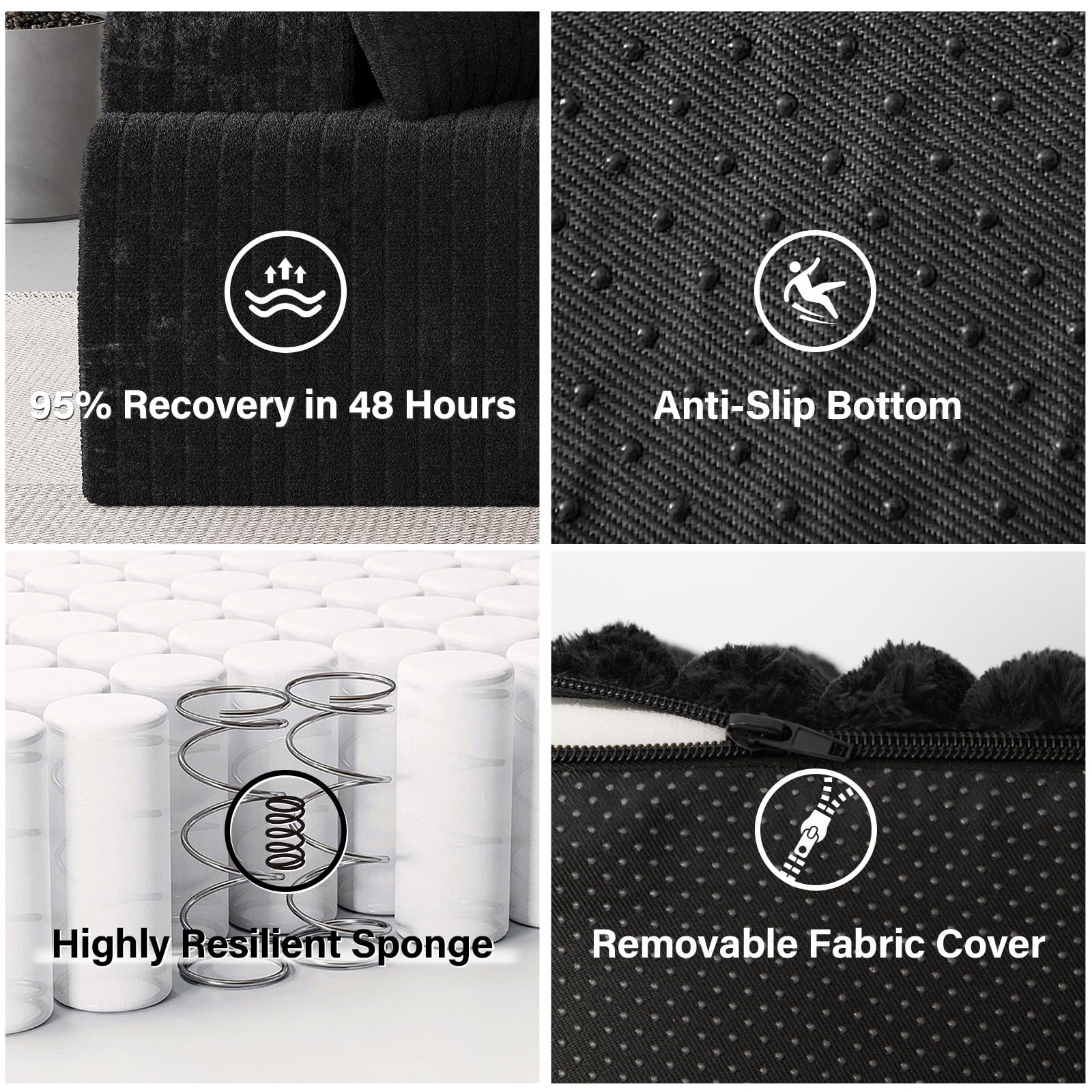 LAUSAINT HOME 96" Modular Sectional Sofa Couches, L-Shaped Boneless Cloud Sofa with 3 Deep Seat