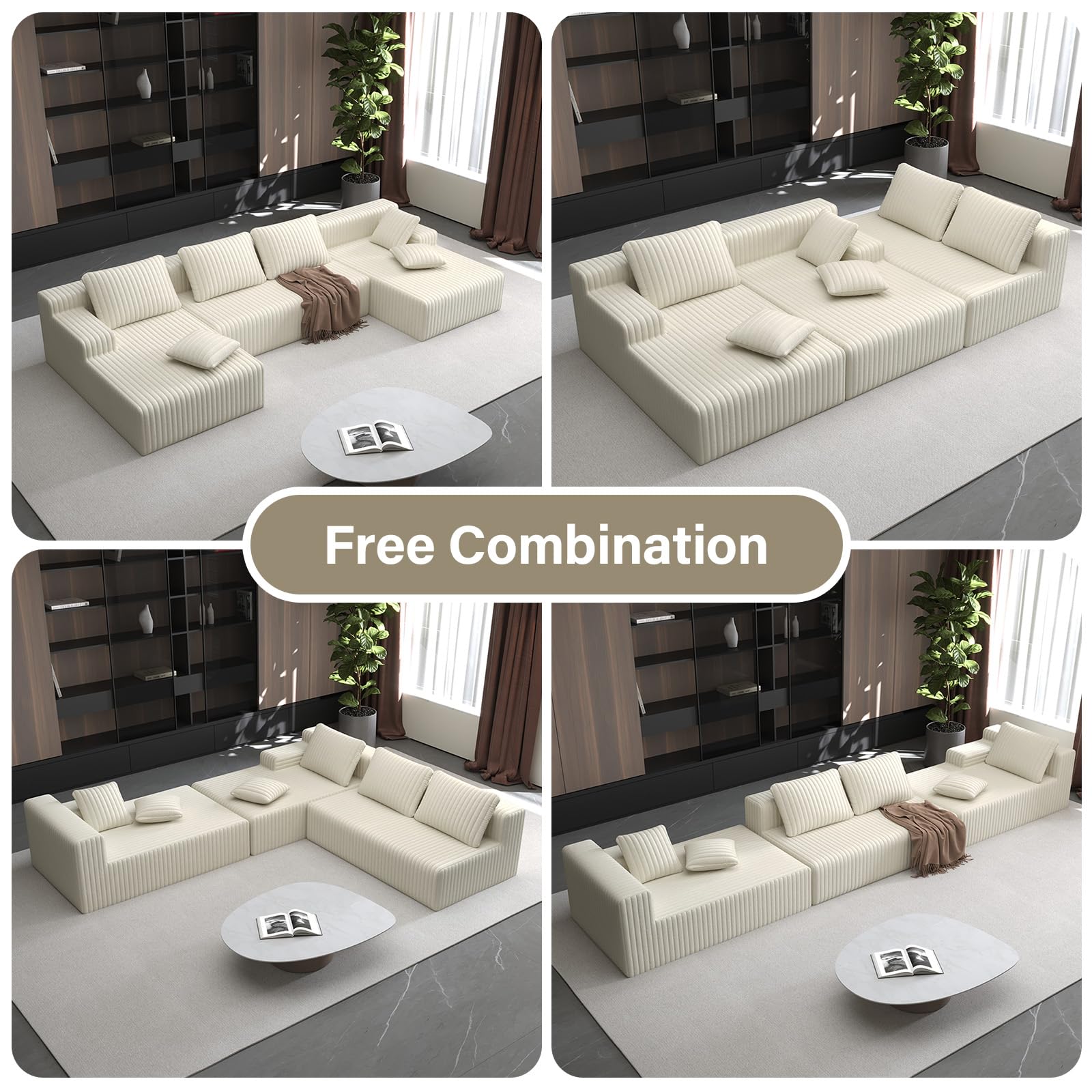 LAUSAINT HOME 96" Modular Sectional Sofa Couches, L-Shaped Boneless Cloud Sofa with 3 Deep Seat