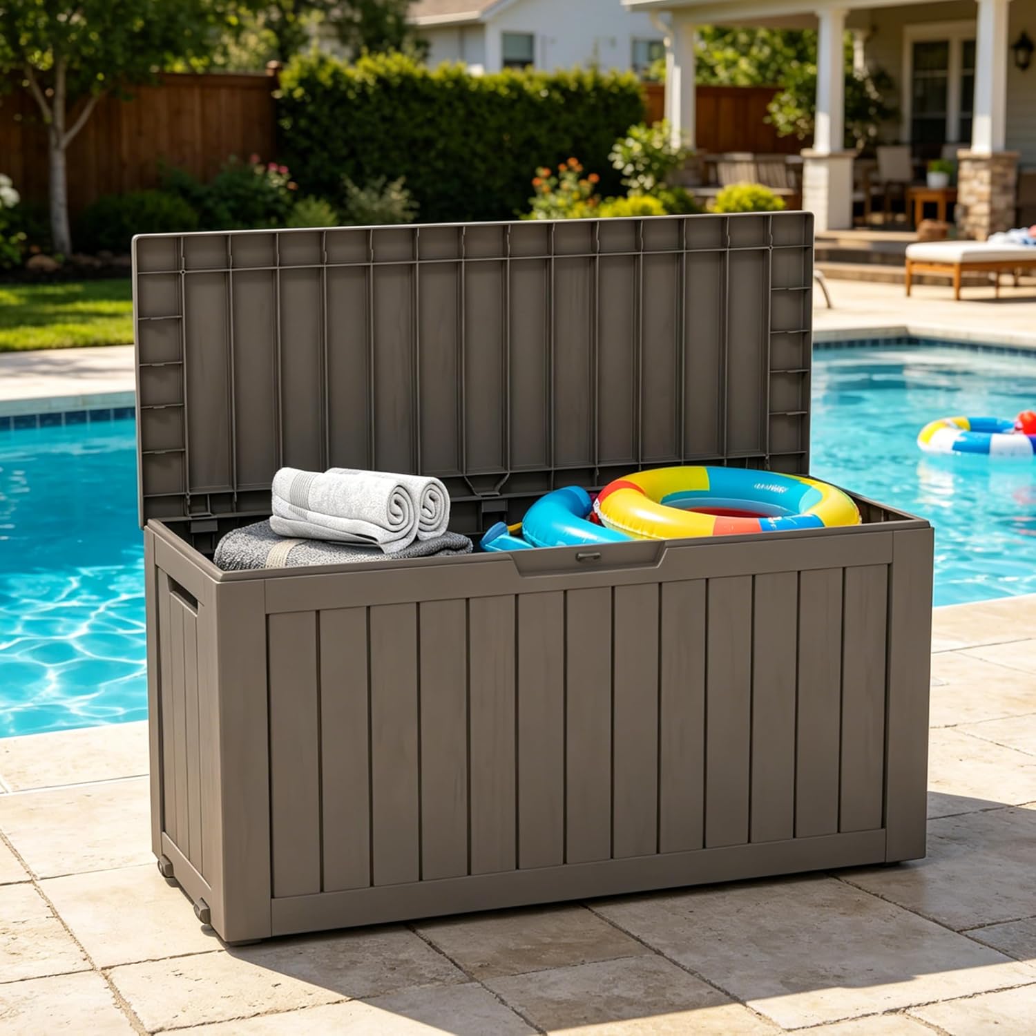 LAUSAINT HOME Resin Deck Box for Outdoor Storage - Weatherproof Patio Storage Bench