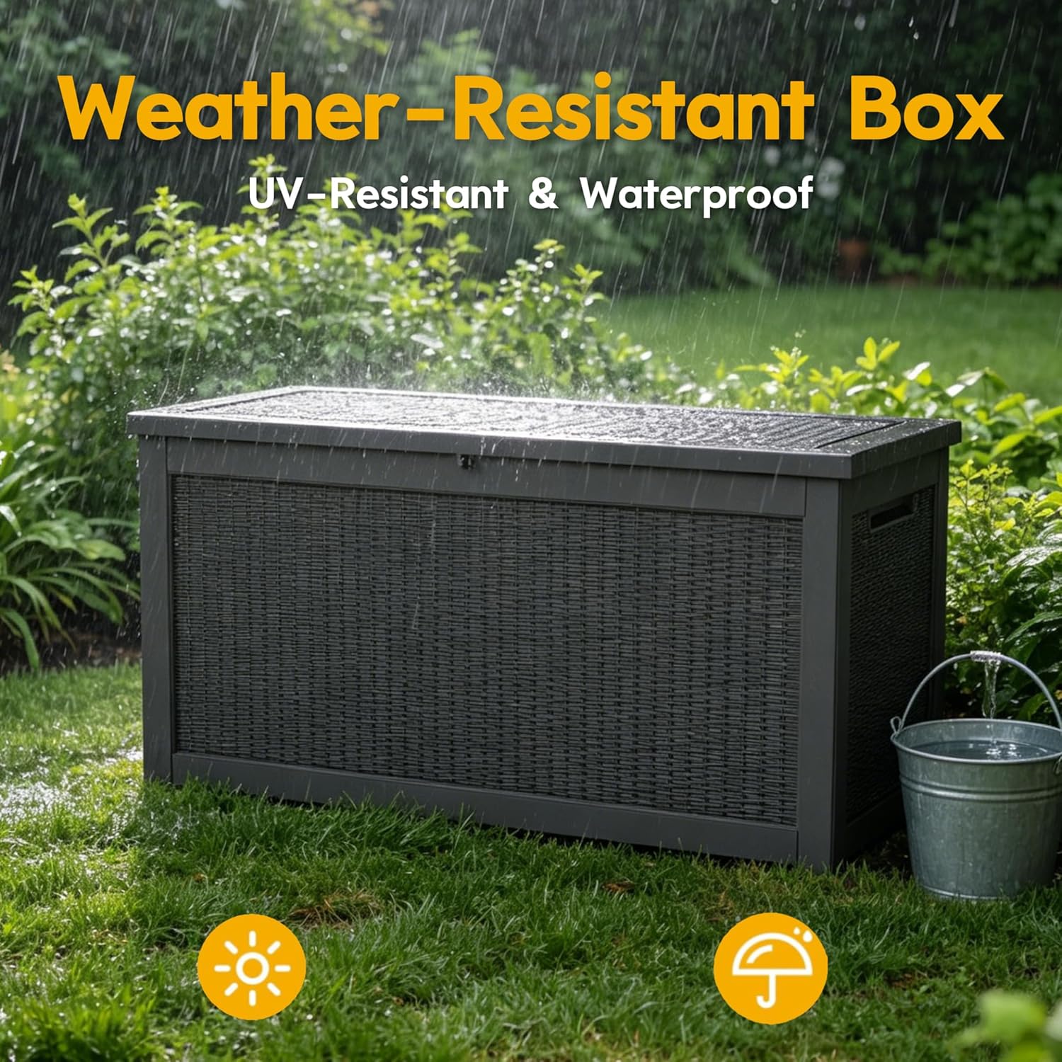 LAUSAINT HOME Resin Deck Box for Outdoor Storage - Weatherproof Patio Storage Bench