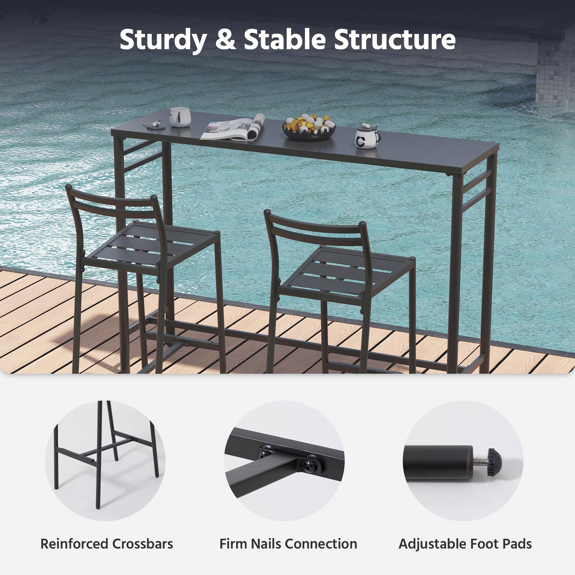 LAUSAINT HOME Outdoor Bar Height Set, 3 Pieces Patio High Top Table & Bar Stools