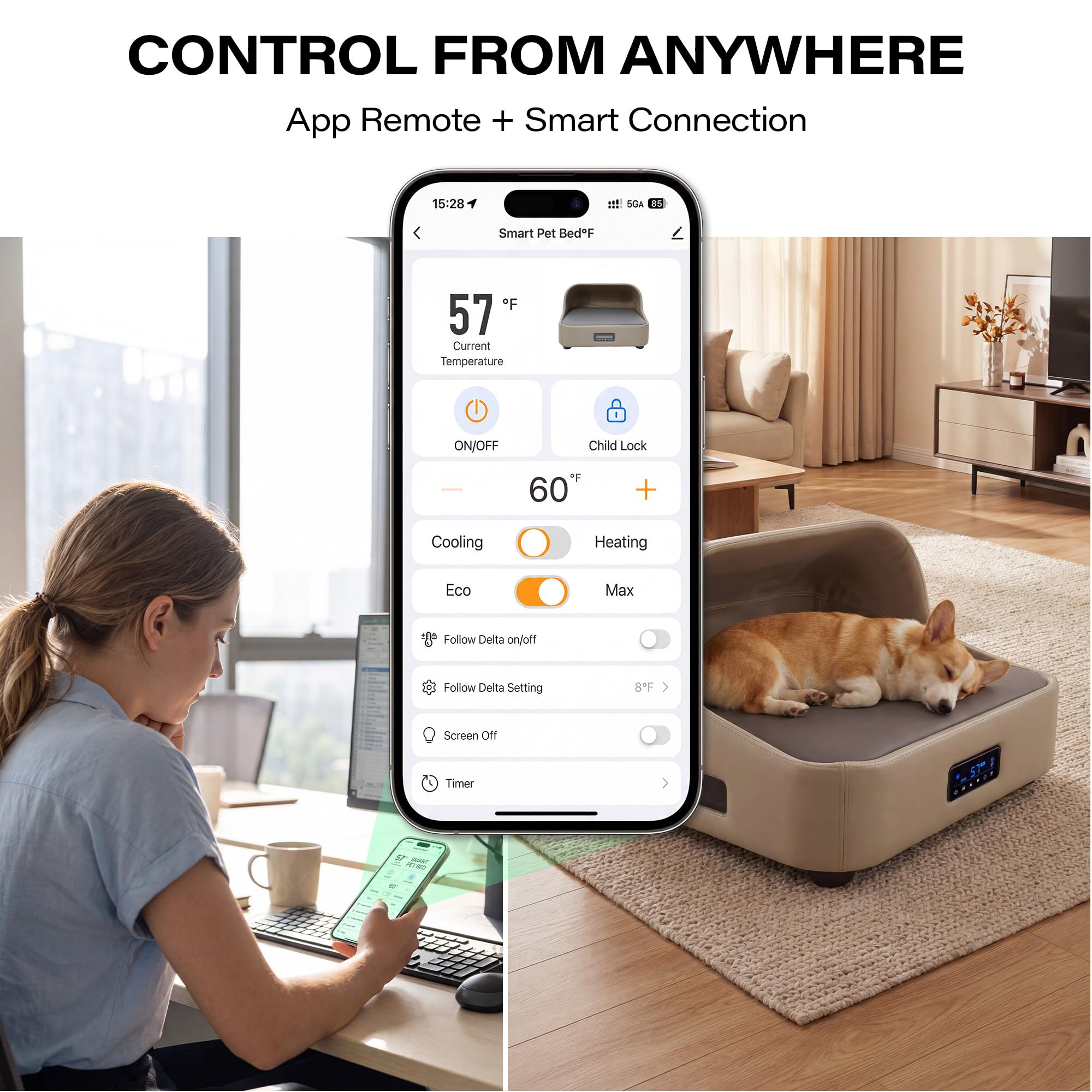LAUSAINT HOME Heated & Cooling Cat Bed with App Control, Temperature Control Dog Bed with Wear Resistant PU Leather