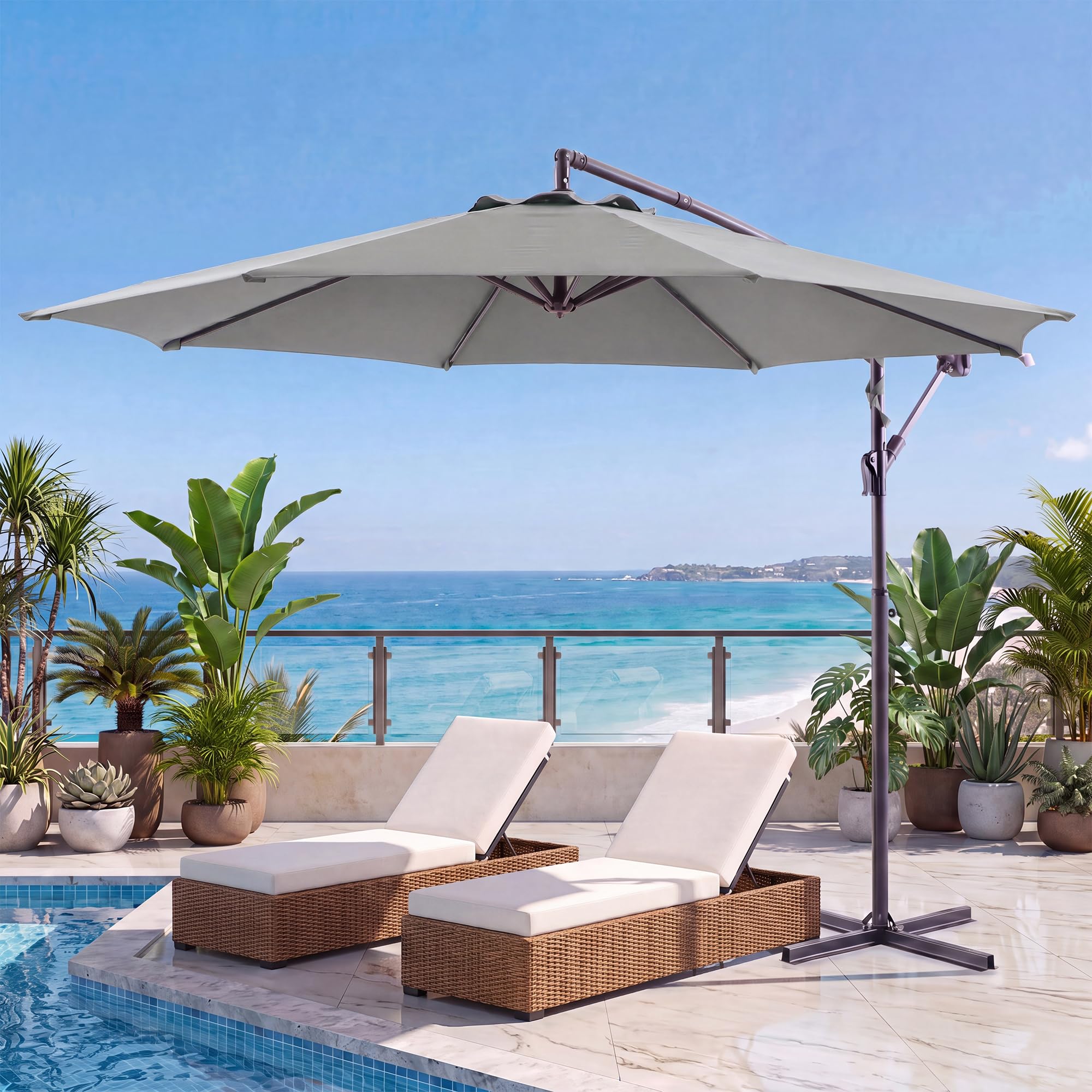 LAUSAINT HOME 10ft Offset Patio Umbrella, Cantilever Hanging Market Umbrella
