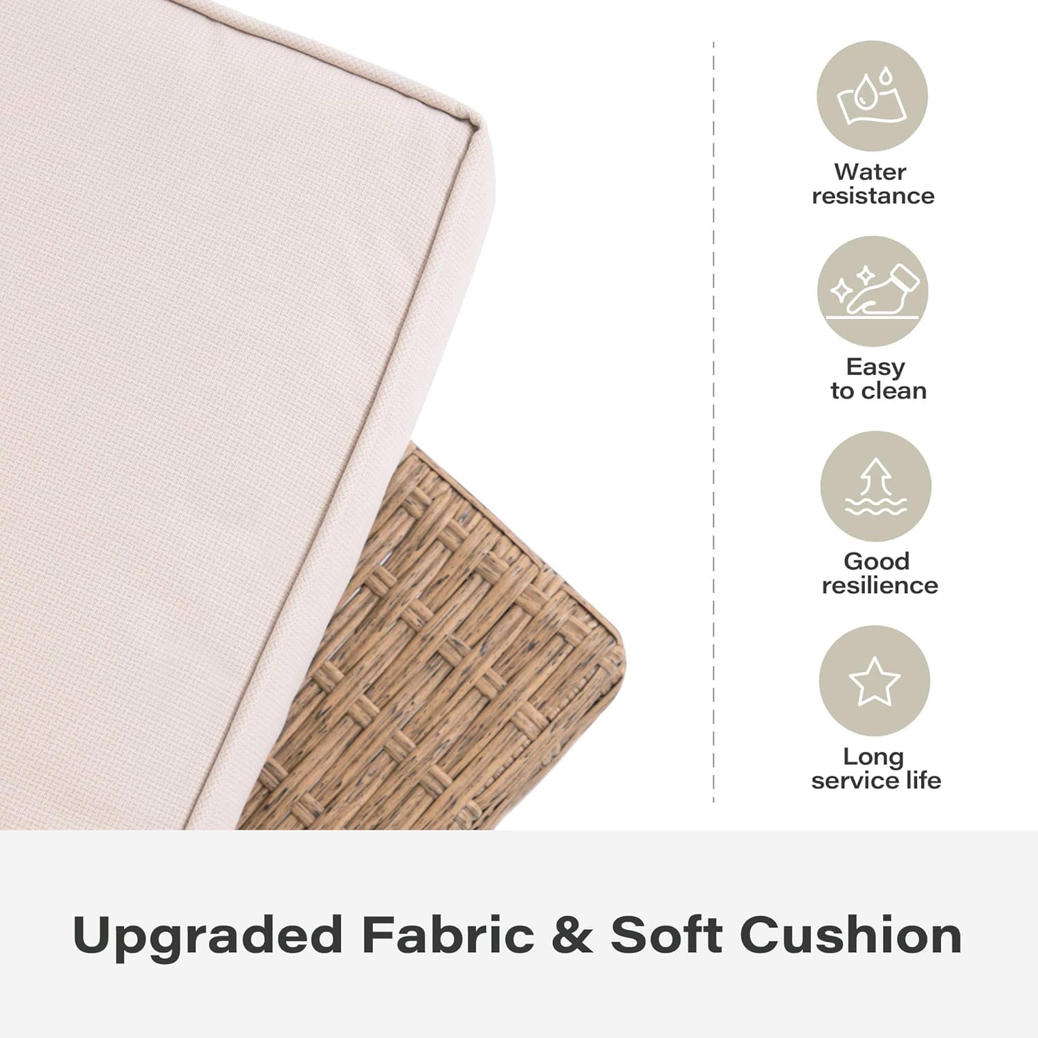 LAUSAINT HOME 2 Pieces Outdoor Patio Ottoman Set with Large 5-Inch Beige Cushions