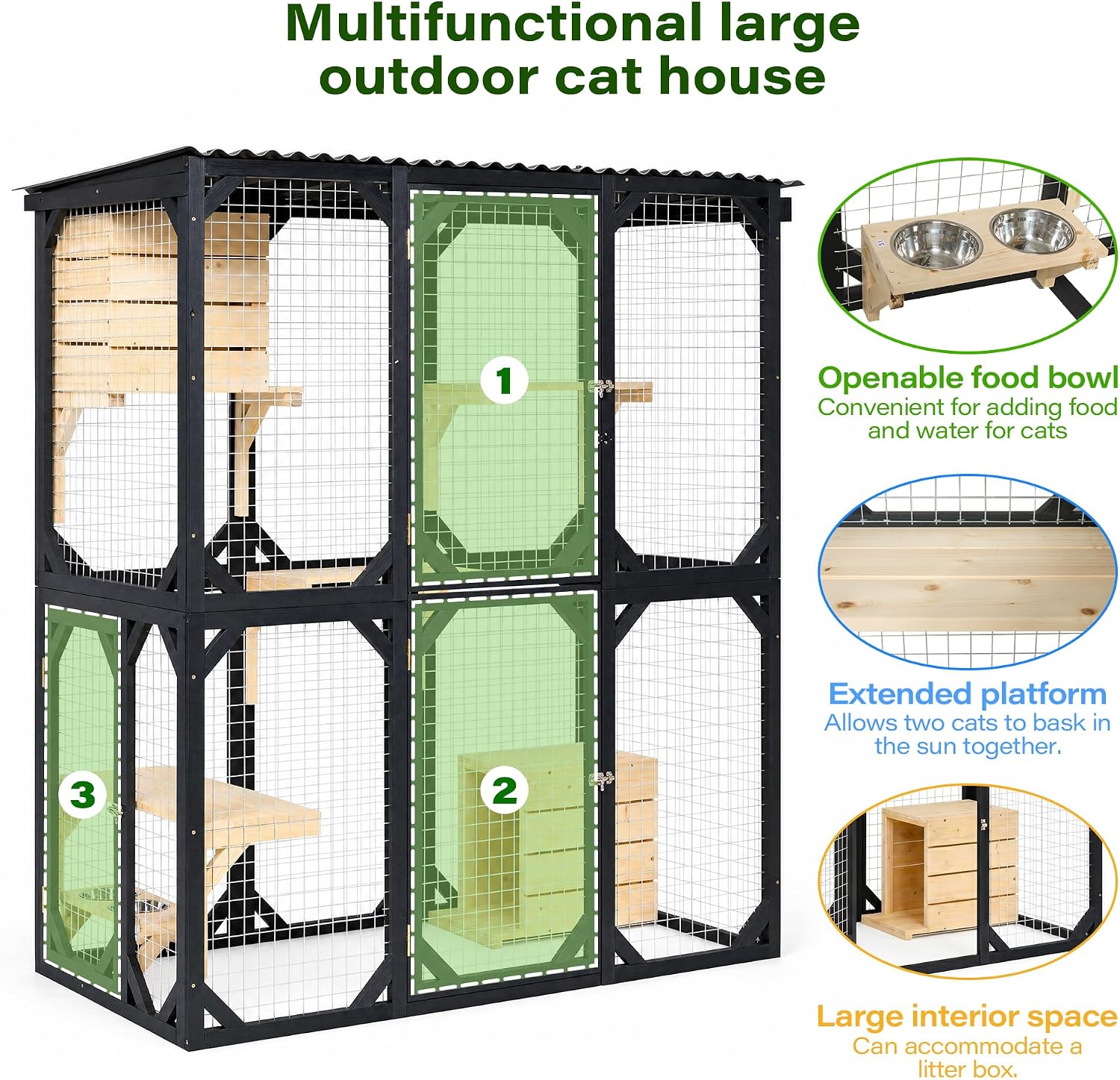 Lausaint Home 70.8" Catio Outdoor Cat Enclosure with Weatherproof Roof