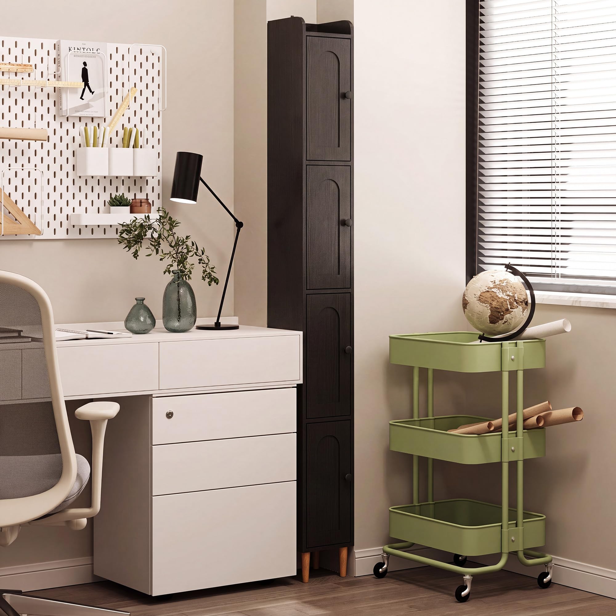 LAUSAINT HOME Tall Narrow Storage Cabinet, Slim Bathroom Storage Cabinet with 4 Shelves