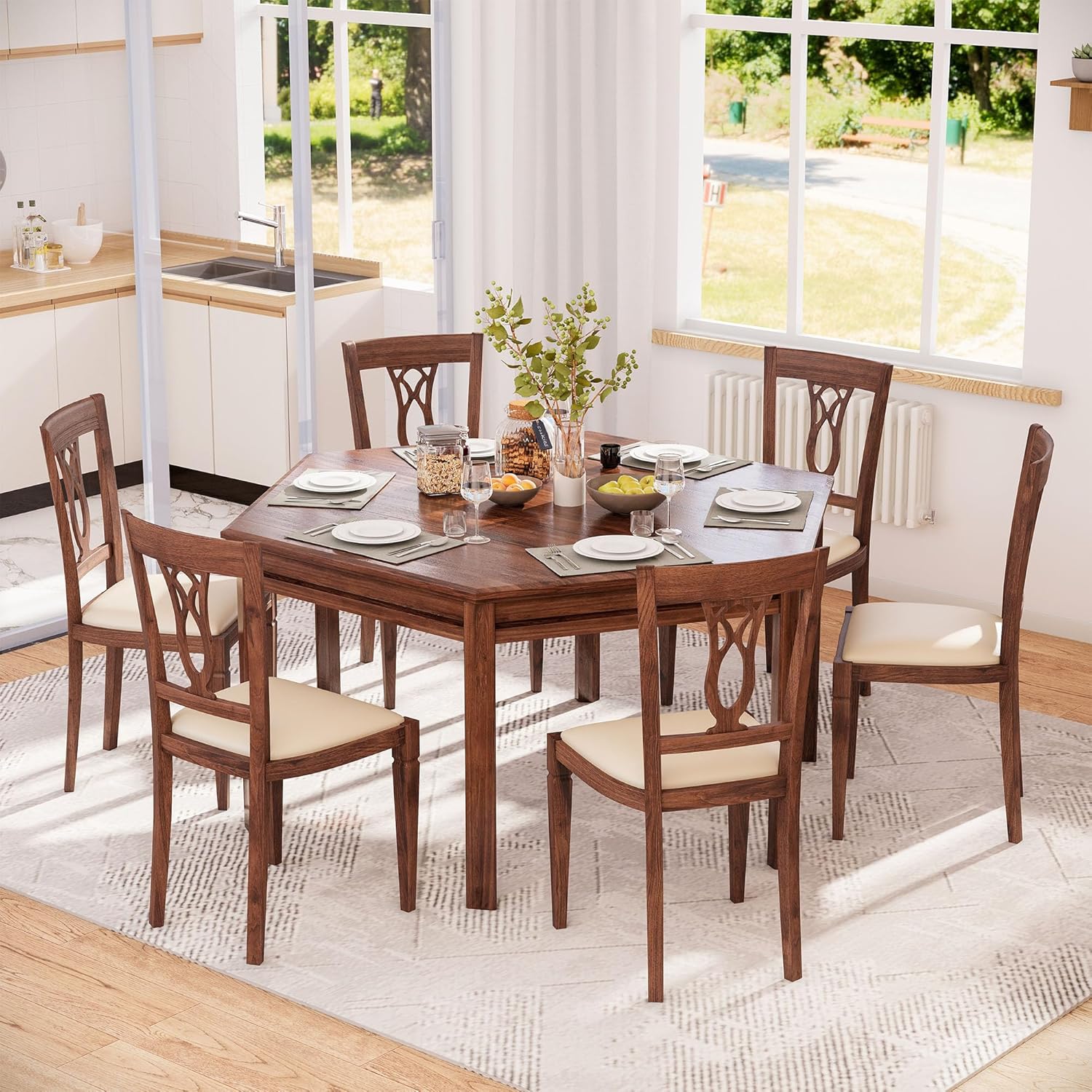 LAUSAINT HOME Hexagon Board Game Table with Removable Table Top, 59” Play Area for 6 Players