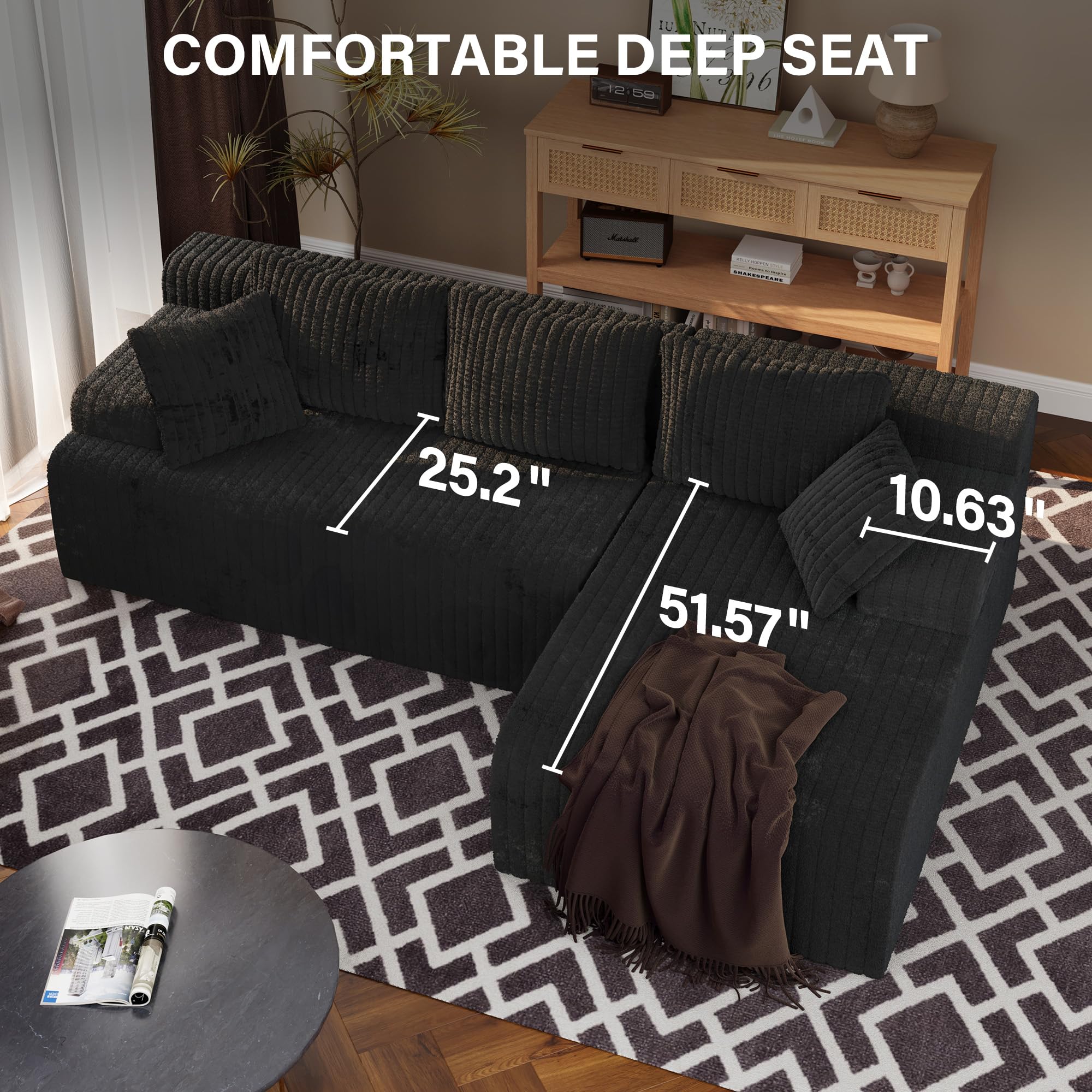 LAUSAINT HOME 96" Modular Sectional Sofa Couches, L-Shaped Boneless Cloud Sofa with 3 Deep Seat