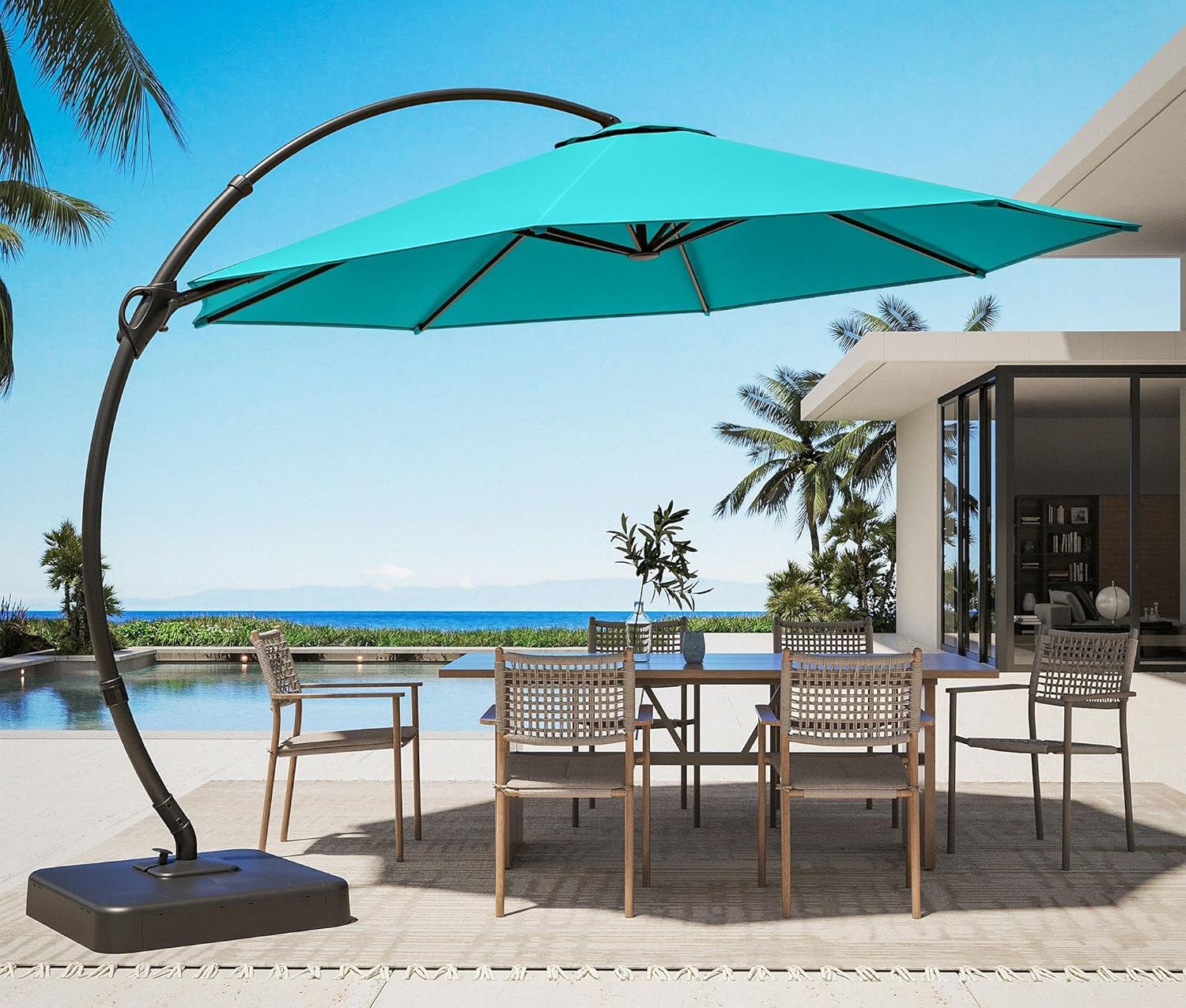 LAUSAINT HOME Outdoor Patio Umbrella with Base Included, Large Sun Shade Cantilever Umbrella Deluxe Curvy