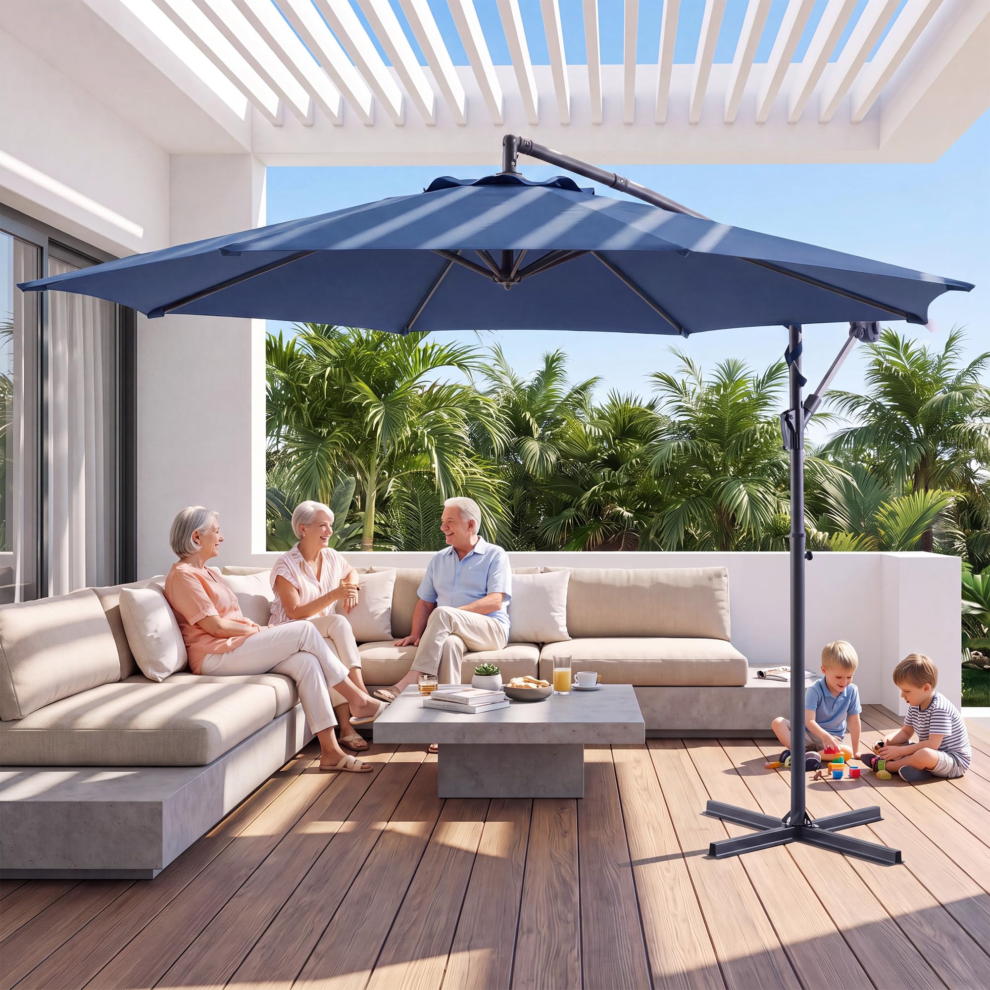 LAUSAINT HOME 10ft Offset Patio Umbrella, Cantilever Hanging Market Umbrella