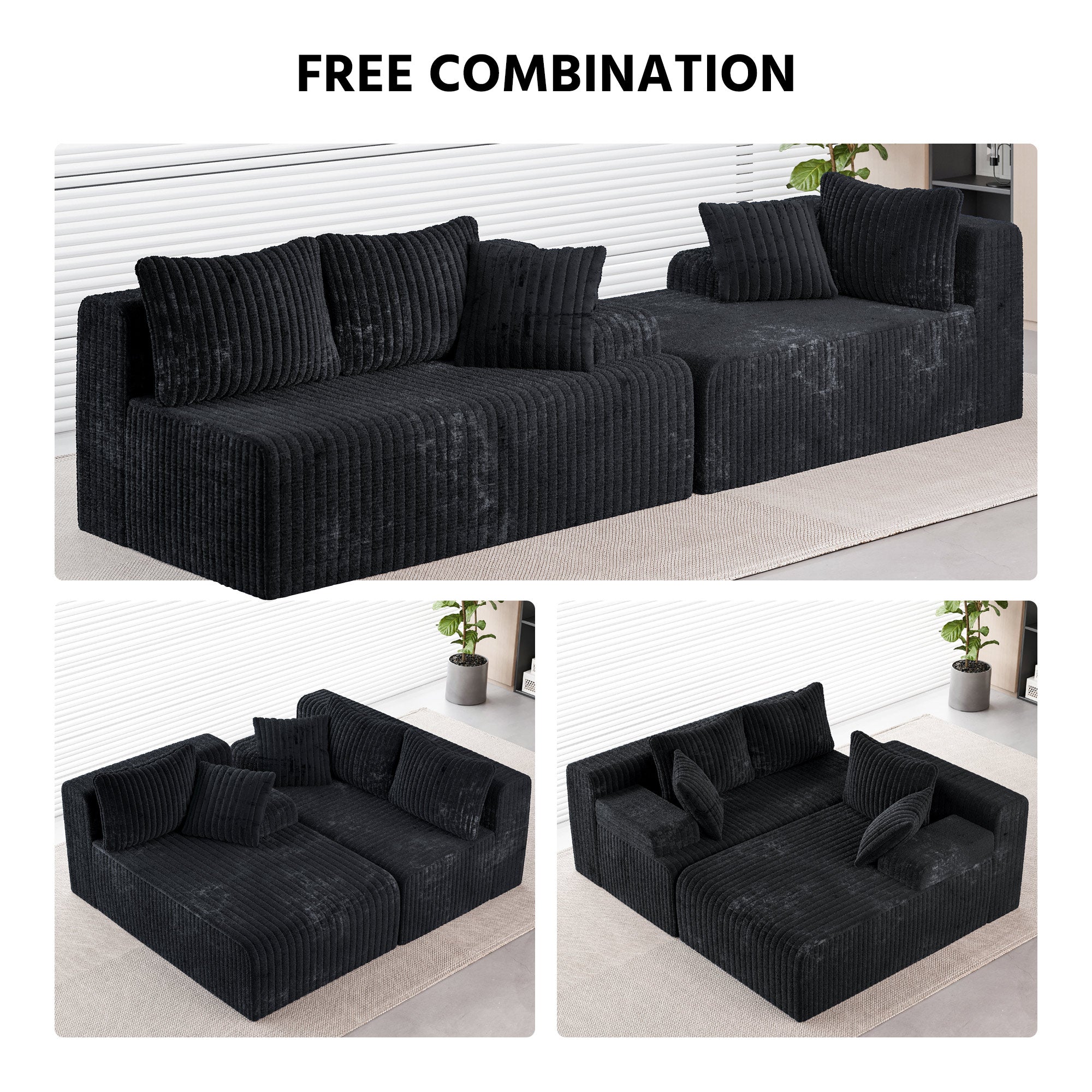 LAUSAINT HOME 96" Modular Cloud Couch Sectional, L-Shaped Boneless Sofa